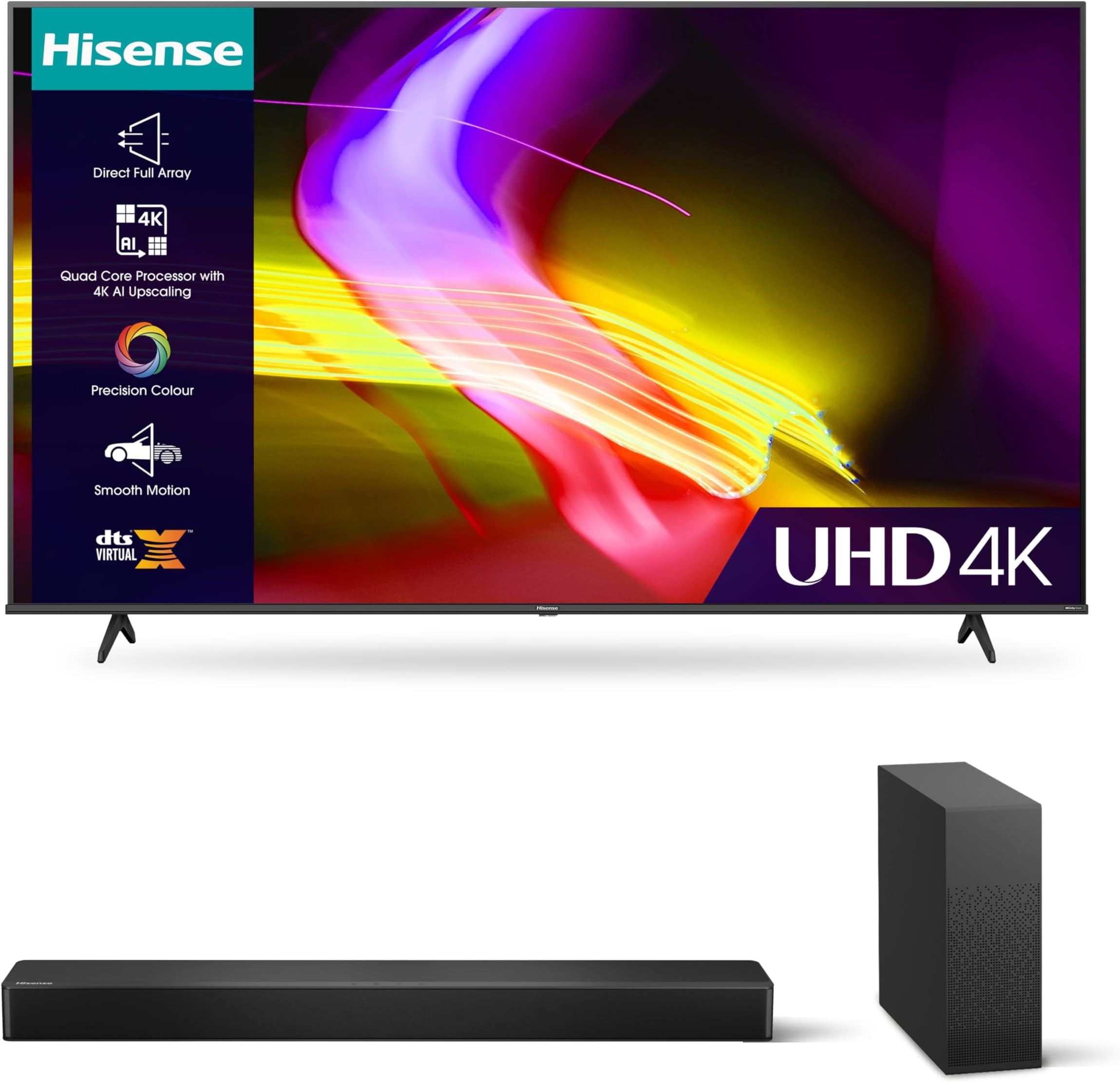 Hisense 4K UHD TV E6K and HS2100 with 240W Max Audio and Wireless Subwoofer &EZ Play