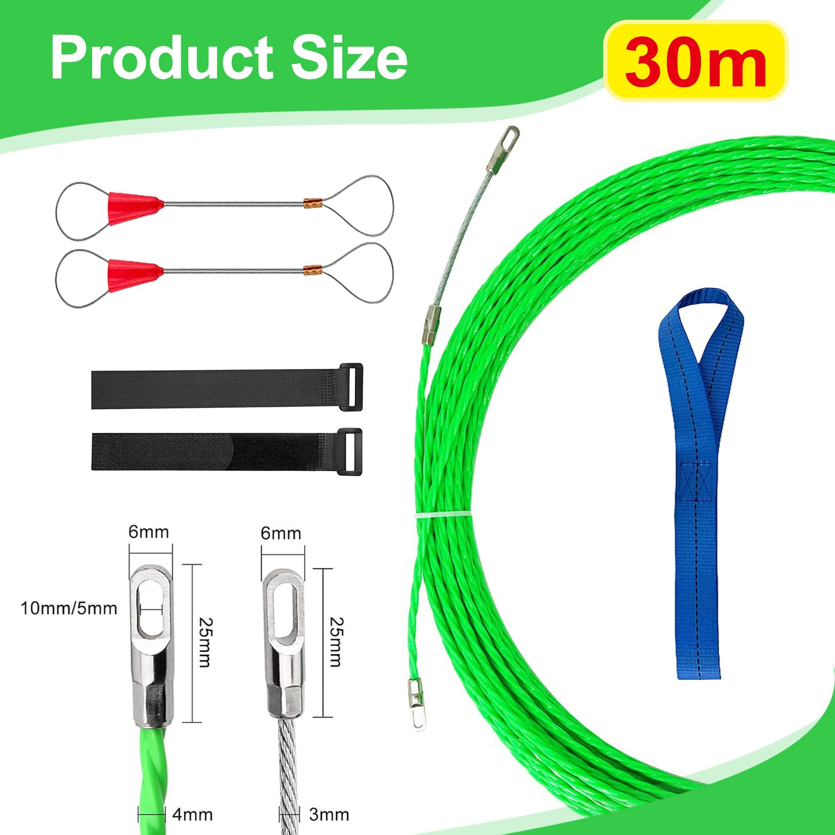 30 M Ayuda Para Tirar Cables Cinta De Tracción Cable De Tracción Espiral De Tracción Ayuda Para Tirar Cables Con Resorte De Tracción Para Cables e Instalaciones Eléctricas
