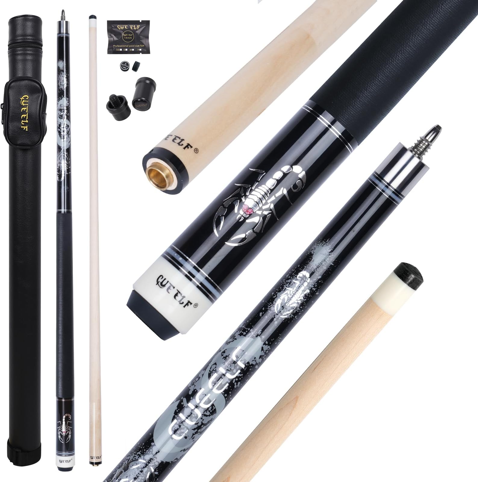 CUEELF Pool Cue Stick for Adults Professional Low Deflection Shaft Billiard Stick 12.5mm Tip Canadian Maple Pool Cue Stick with Titanium Alloy Joint