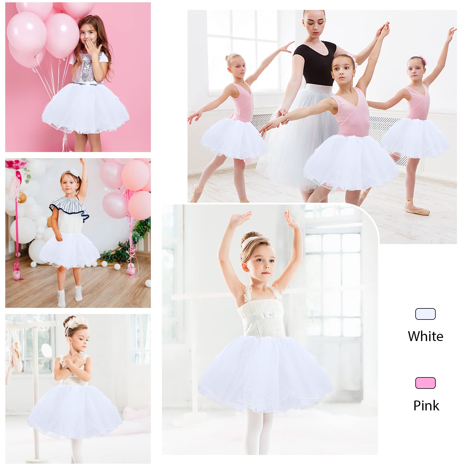 WLLHYF Dziewczęca spódnica tutu, 4 warstwy, tiulowa, tutu, elastyczna, puszysta, do tańca baletowego, dla małych dzieci, dzieci, na imprezę bożonarodzeniową (biała), biały, Einheitsgröße