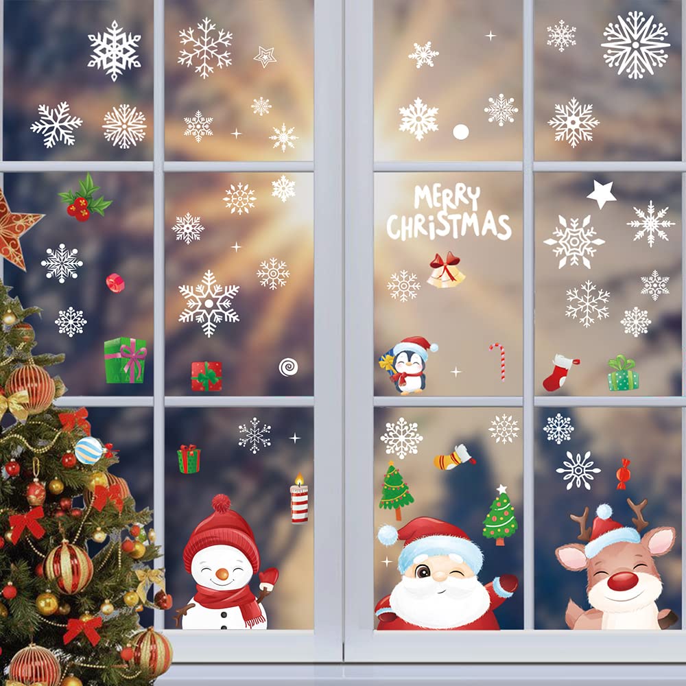 Adesivi Natalizi Per Finestre – 95 Pezzi – Babbo Natale, Pupazzo Di Neve E Alce – Statici E Riutilizzabili