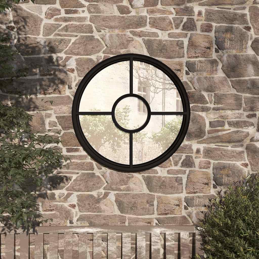 Mangloder - Espejo redondo de jardín de hierro negro 60 x 4 cm, espejo de pared para exterior, decoración redonda, iluminación para jardín, pasillo y salón