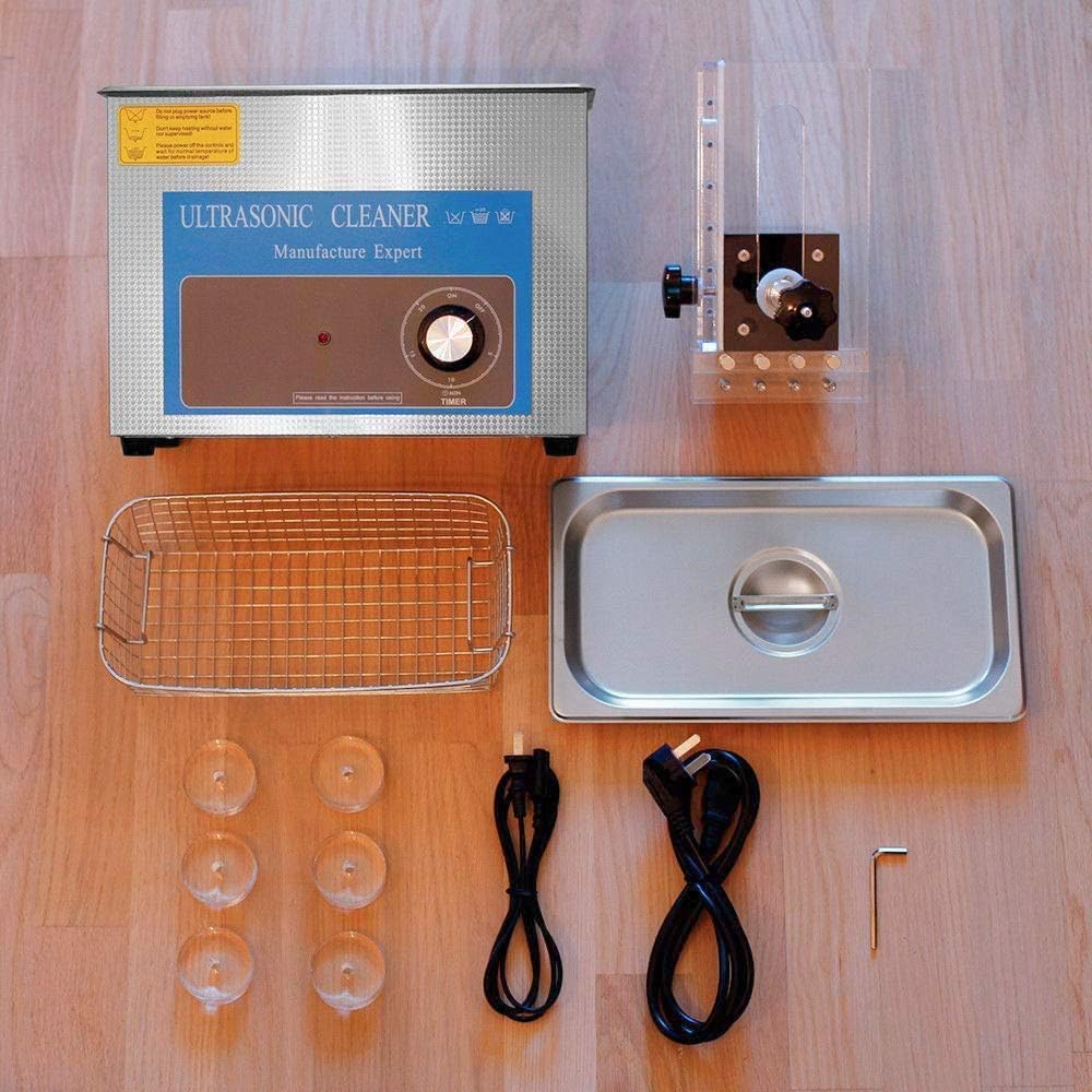 Pulitore a ultrasuoni per dischi in vinile, pulisce 6 dischi contemporaneamente, timer da 0 a 20 minuti, rack sollevabile e supporto per asciugatura per una pulizia profonda