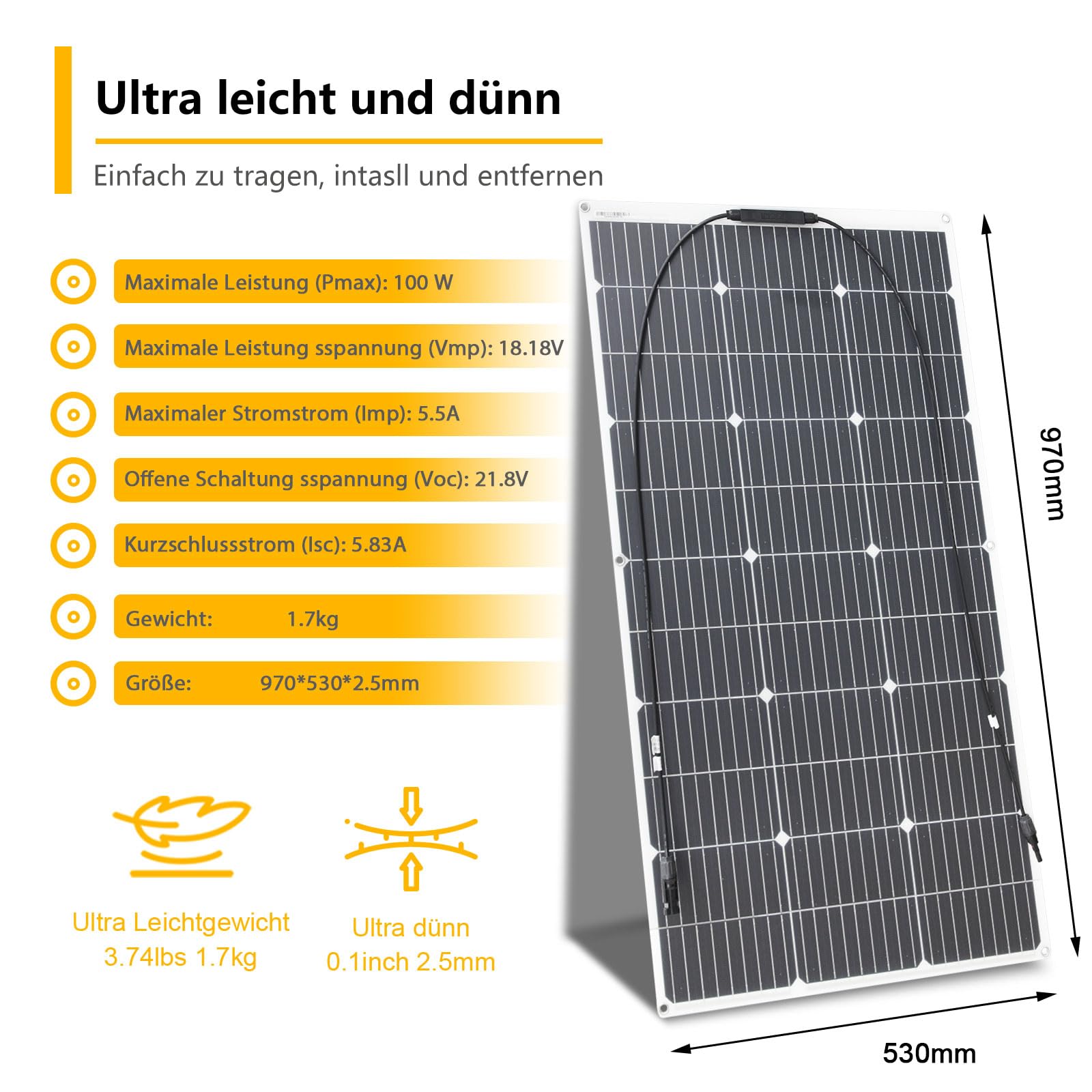 Elastyczny panel słoneczny 100 W, idealny do instalacji wyspowych, aktywności na świeżym powietrzu
