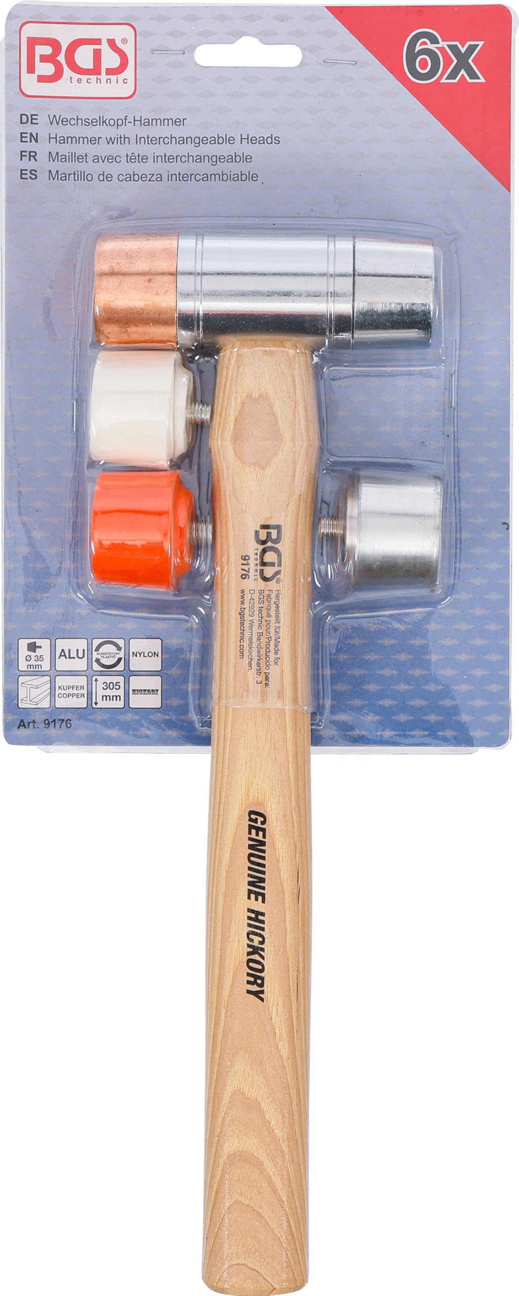 BGS 9176 | Maillet avec tête interchangeable | manche Hickory | Ø 35 mm