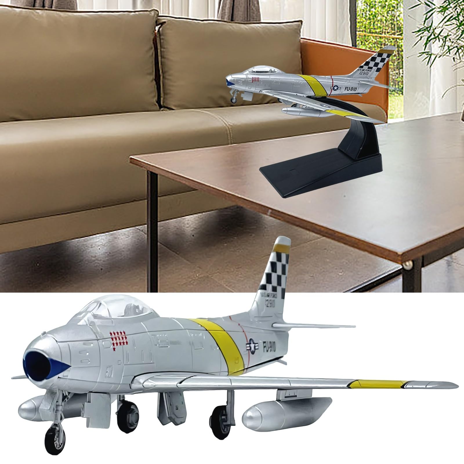 Replica Modello Jet Combattimento F-86 Sabre Scala 1:100 FU-910F86 Modello Display Metallo Pressofuso Pronto L'esposizione Desktop Scaffale Custodia Regalo Appassionati Aviazione For Adulti
