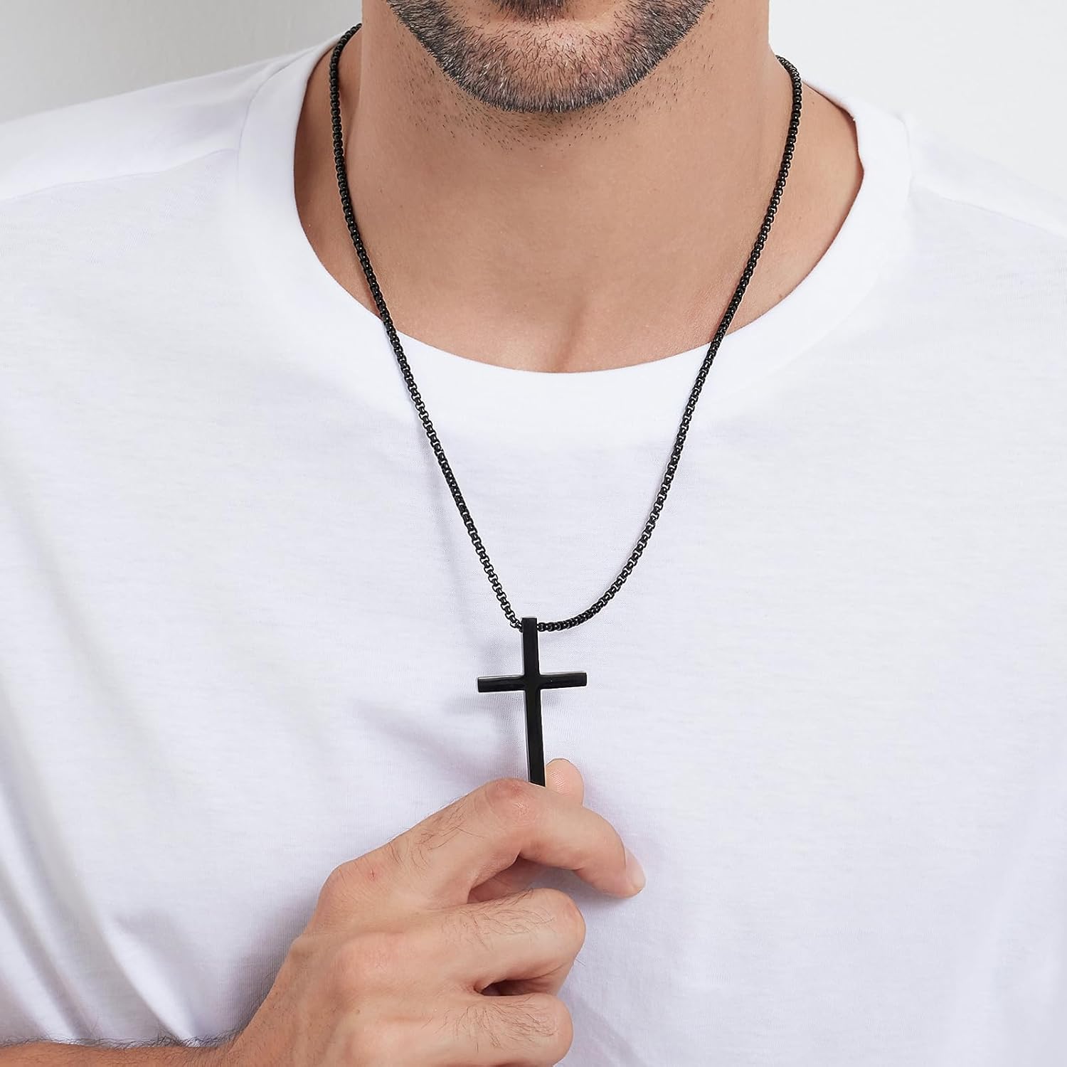 Men's Cross Necklace 316L Stainless Steel Large Heavy Cross Pendant for Men Polished Jewelry Rolo Chain with 22'' 24'' 26'' - Image 3