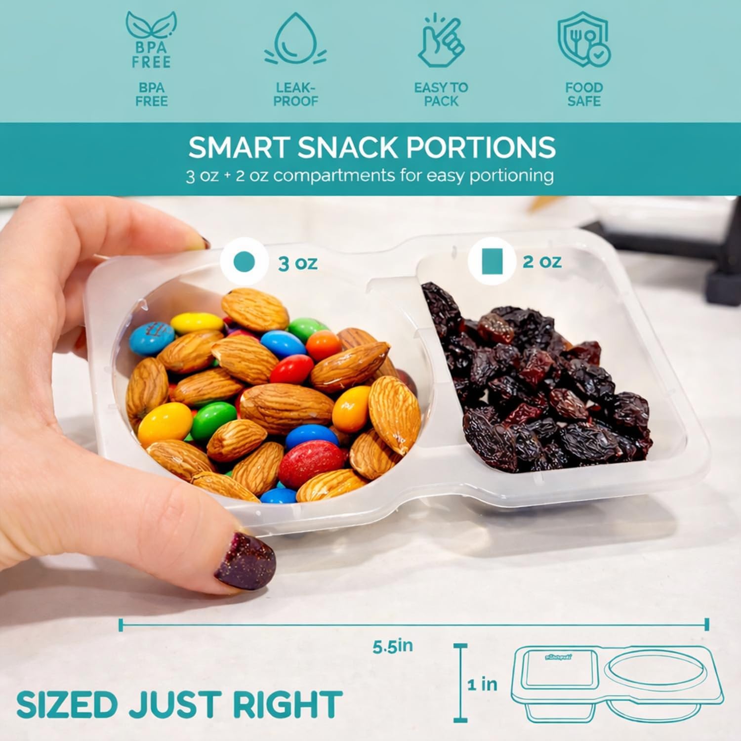 Reusable Snack Containers with Lids 20Pcs, Portion control containers, Snack Pack Containers,2 Double Compartment Snack Containers for Kids On the Go Meals, Camping Condiment Snack Tray Prep - Image 6