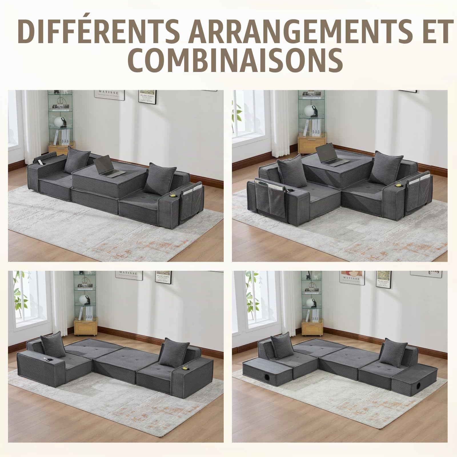Canape 2 Places en Velours Côtelé,Canapé Lit Convertible Multifonctionnel,Design Modulable et Pliant,2 Coussins,pour Salon,Chambre,Bureau (Gris foncé-A)