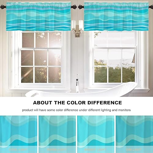 Miniatura 6 de Doodle Line Art - Cenefas de cocina para ventanas, líneas y ondas, multicolor, abstractas, opacas, cortinas de poliéster multicapa para cocina,