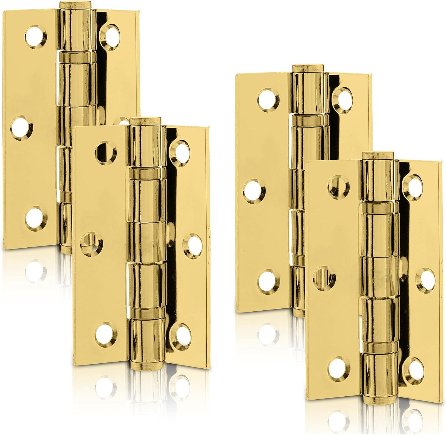 XFORT 3 Inch (75mm) Polished Brass Ball Bearing Hinges, Steel Door