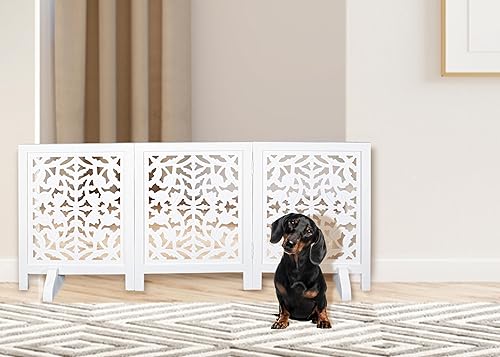 Miniatura 7 de Puerta independiente para perros, puerta plegable de madera para mascotas de 3 paneles para interiores, 54 pulgadas de ancho x 24 pulgadas de alto,