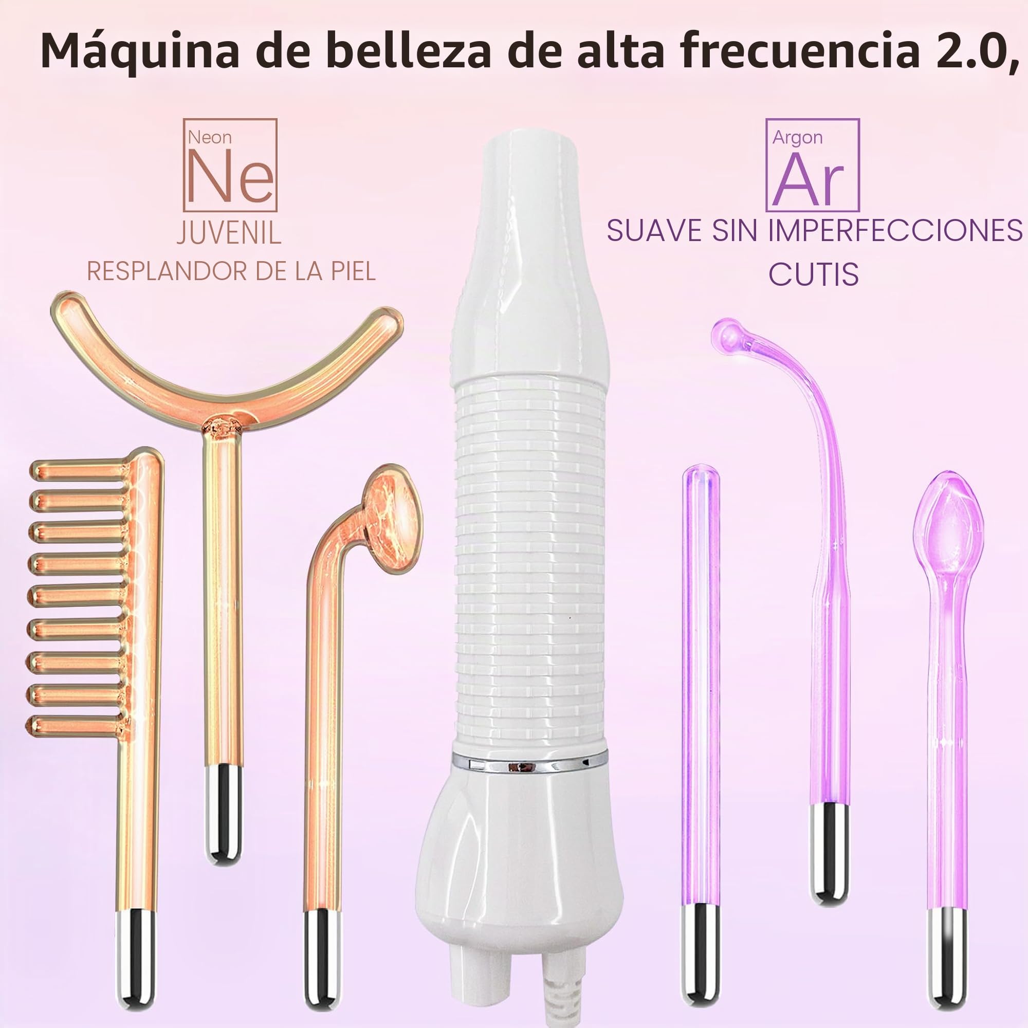 Cara de varilla de alta frecuencia, 6 varillas Hf de alta frecuencia de neón, recta, portátil, de alta frecuencia que aprieta la piel, acné, eliminación de arrugas, ojos hinchados, cuidado corporal
