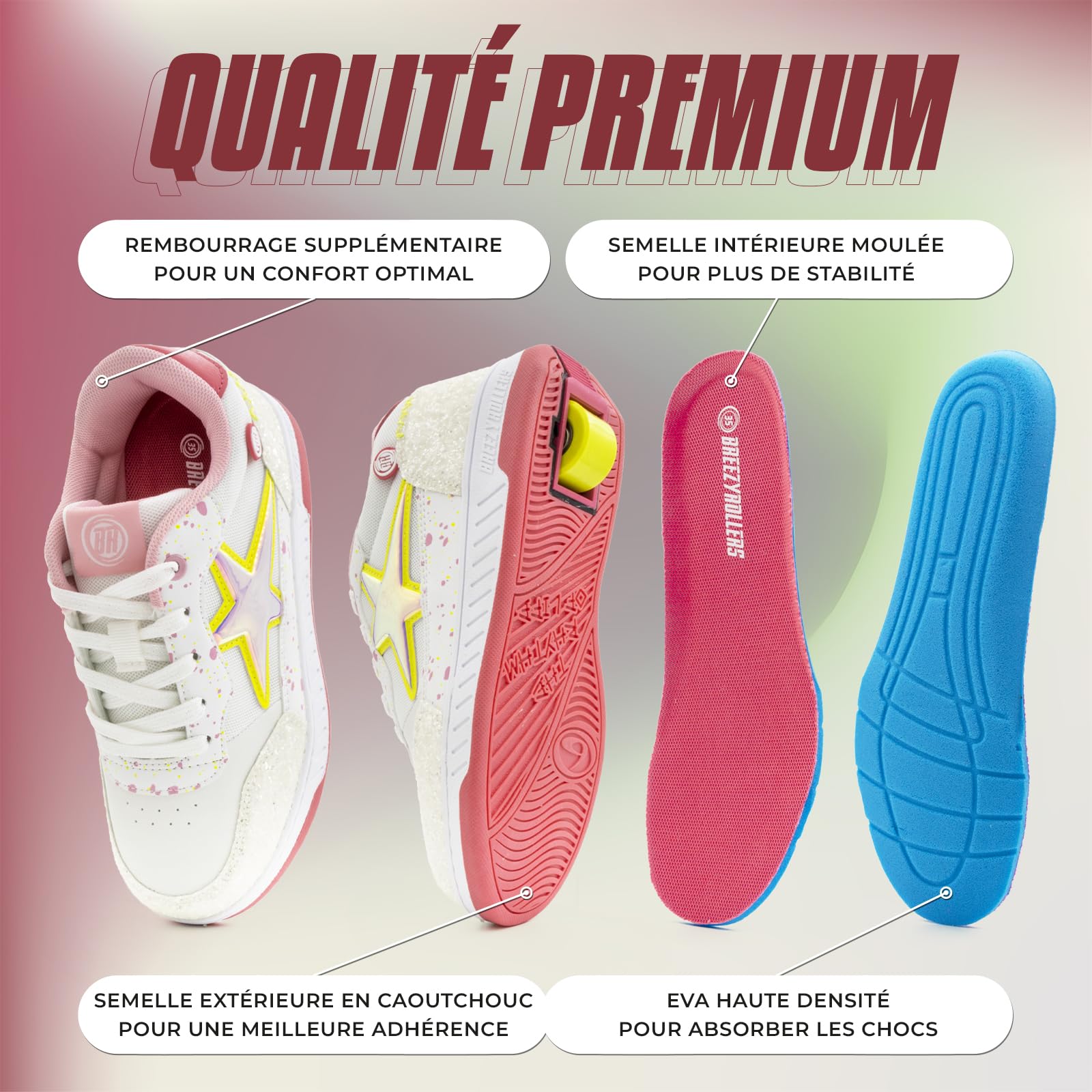 Breezy Rollers Chaussures à roulettes pour Enfants I Rollers-Sneakers I De Chaussures de Rue pour Filles et Garçons à Rollers en Quelques Secondes I Baskets à roulettes