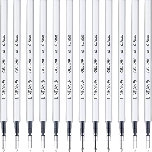 Miniatura 6 de Recambios de bolígrafos de gel negros, paquete de 12 repuestos de tinta de gel retráctiles a granel, punta fina de 0.020in, escritura suave, secado