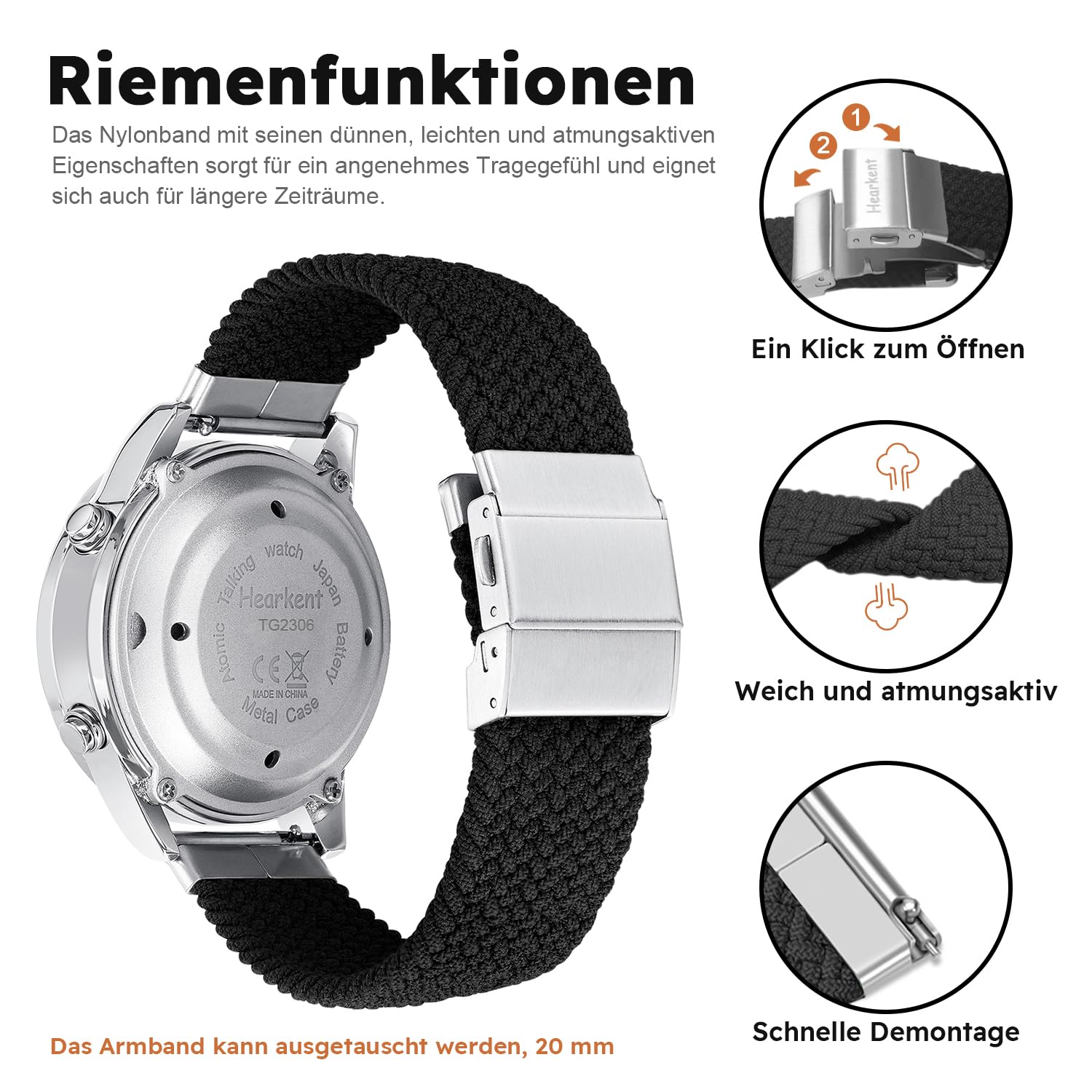 Hearkent Herren Sprechende Uhr Sehbehinderte Funkuhr-Deutscher Stimme-2306 | LCD Große Zahl Leicht zu Lesen-Seniorenuhr Armbanduhr für Senioren,Blindenuhr