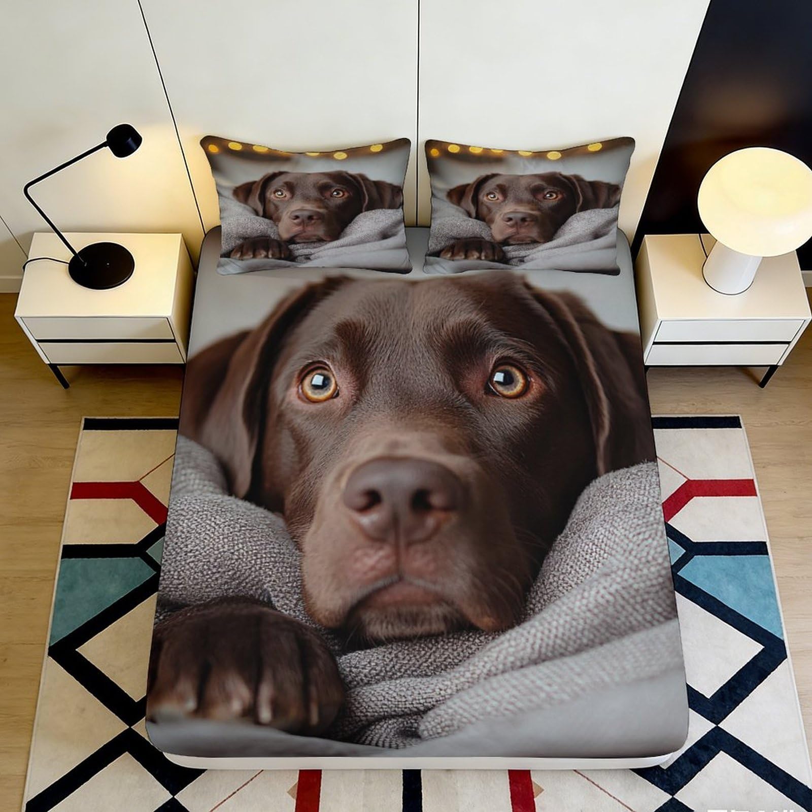 Uxinyoume Style-7 3D Printed Brown Labrador Fitted Sheet Microfiber Soft Dog Bed Cover Anti-Slip Machine Washable Bedroom Decor 90X200x25cm