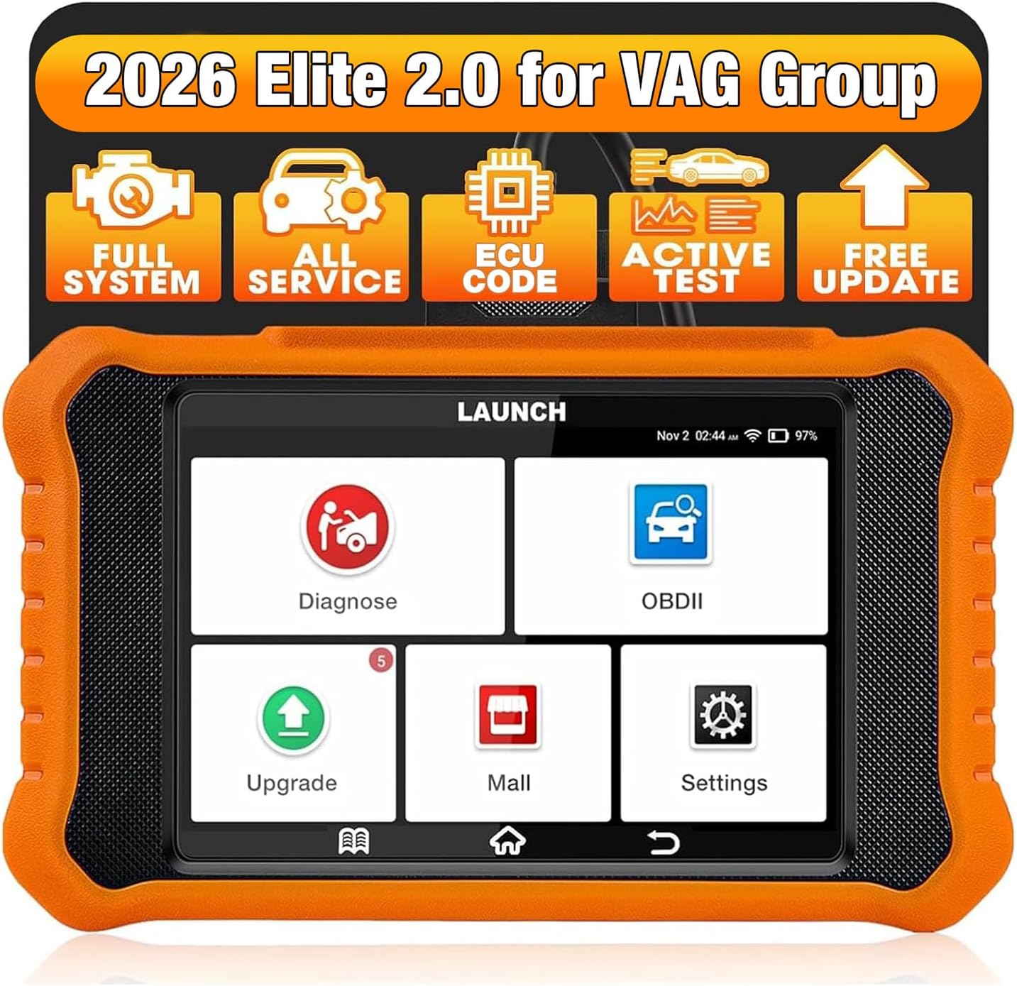 2026 LAUNCH Creader Elite V2.0 OBD2 Scanner for VW Audi Skoda Seat, Full Systems Bi-Directional Scan Tool for VAG Vehicles, All Services Car Code Reader, AUTO VIN, Free Update
