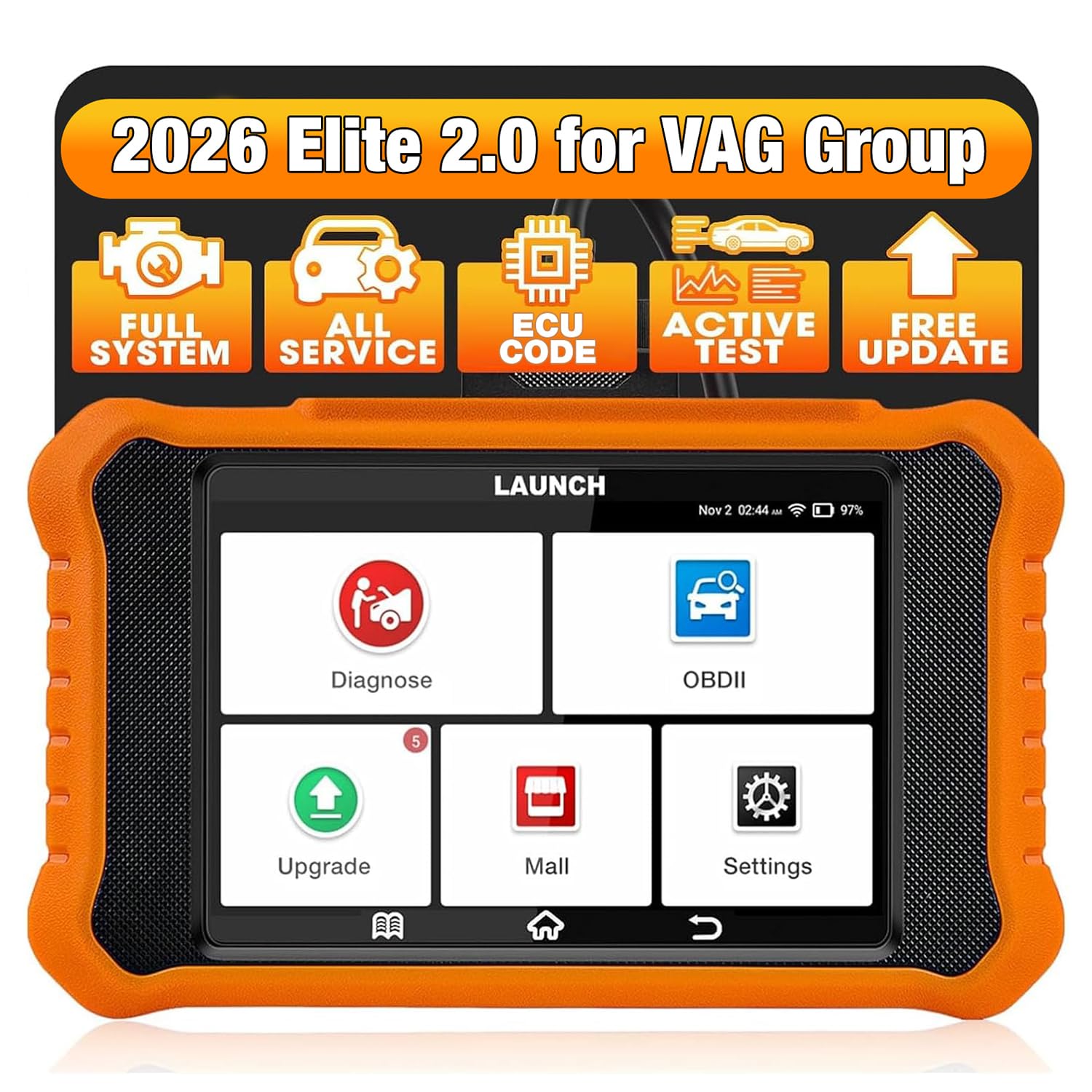2026 LAUNCH Creader Elite V2.0 OBD2 Scanner for VW Audi Skoda Seat, Full Systems Bi-Directional Scan Tool for VAG Vehicles, All Services Car Code Reader, AUTO VIN, Free Update