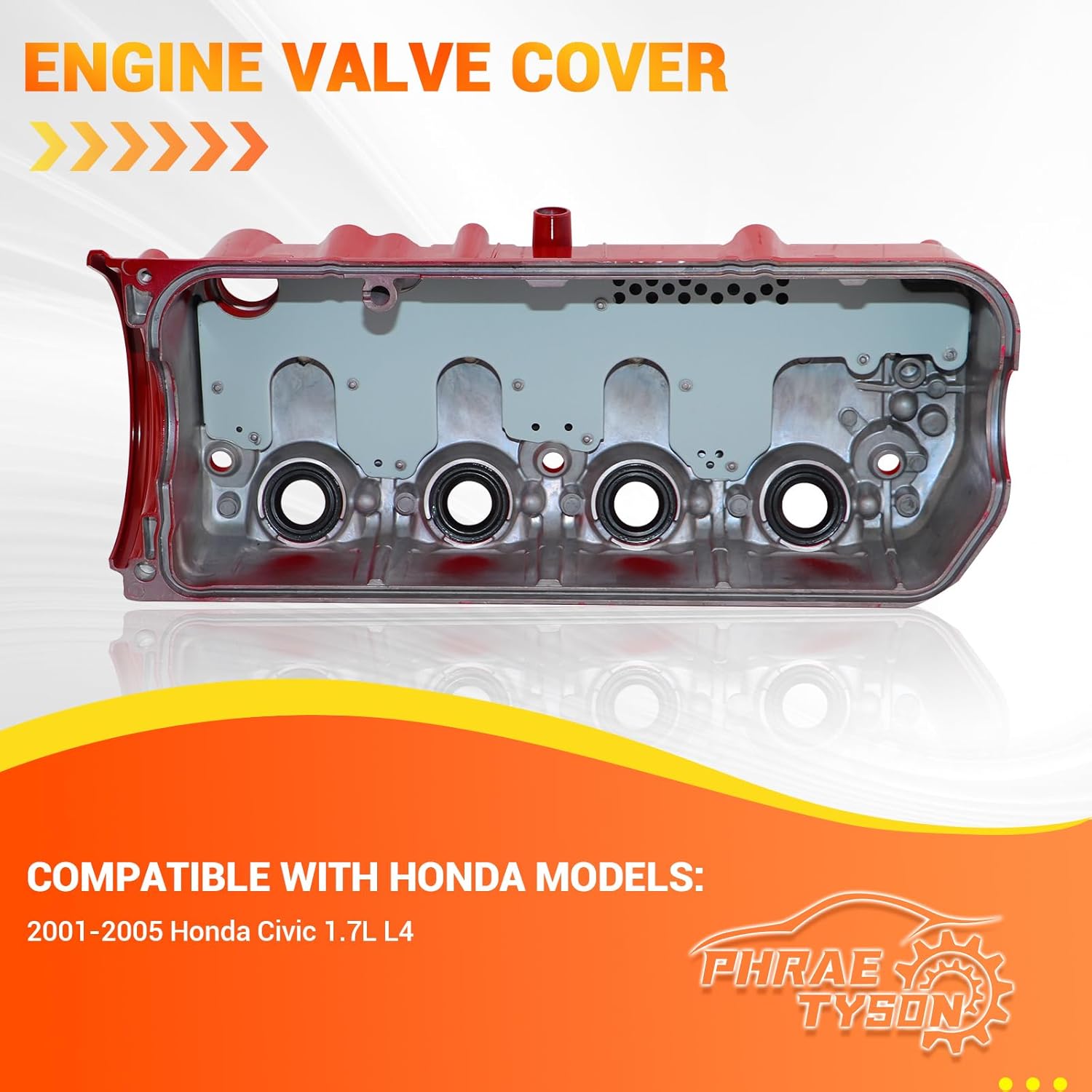 Red Painted Engine Valve Cover with Gasket+ Oil Filler Cap Compatible with Honda Civic 2001 2002 2003 2004 2005 1.7L Replaces # 12310-PLC-000