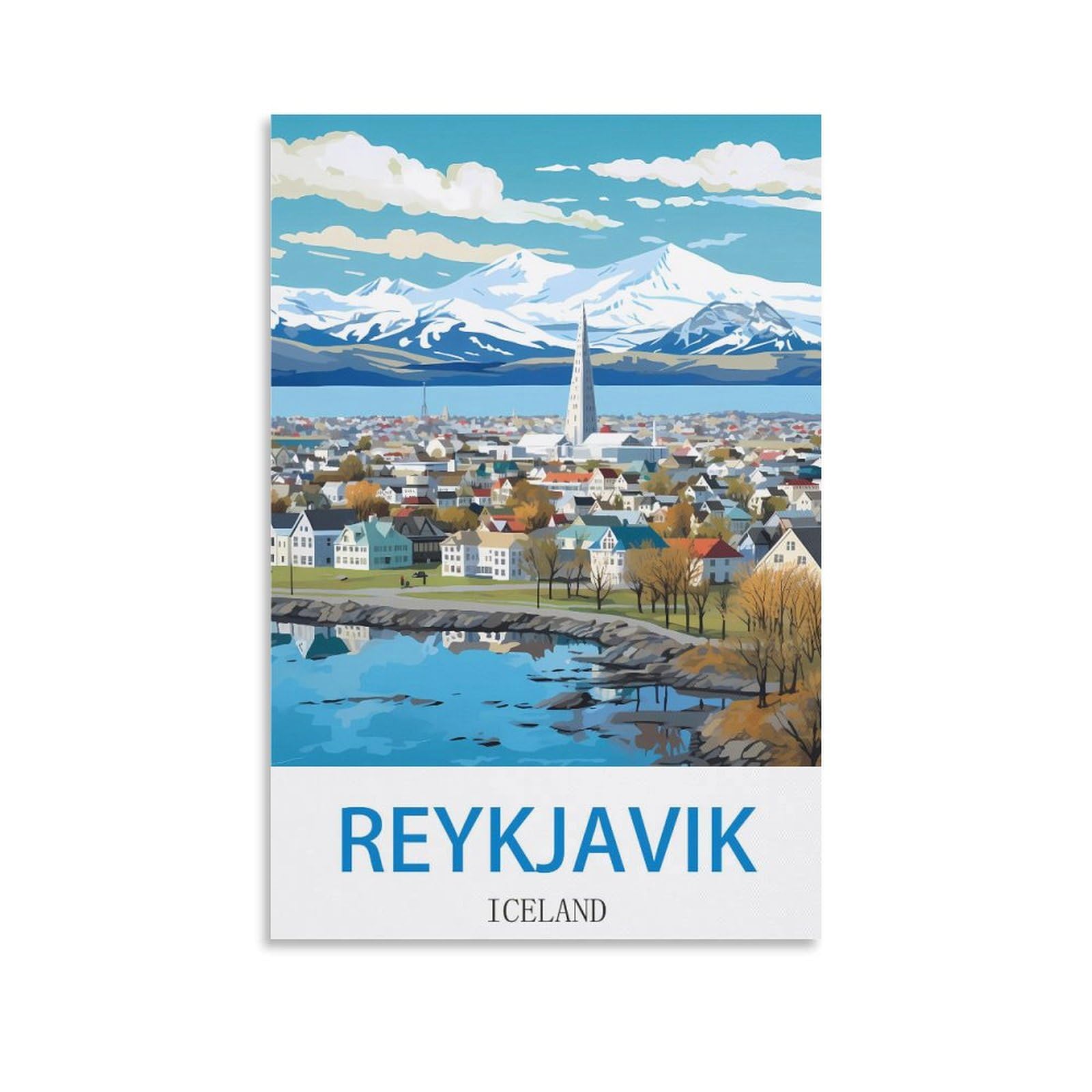 Heybox Unframe-Style Reykjavik Iceland Vintage Travel Poster 20X30inch(50X75cm) Canvas Prints Wall Art Paintings For Home Office Living Room Decor