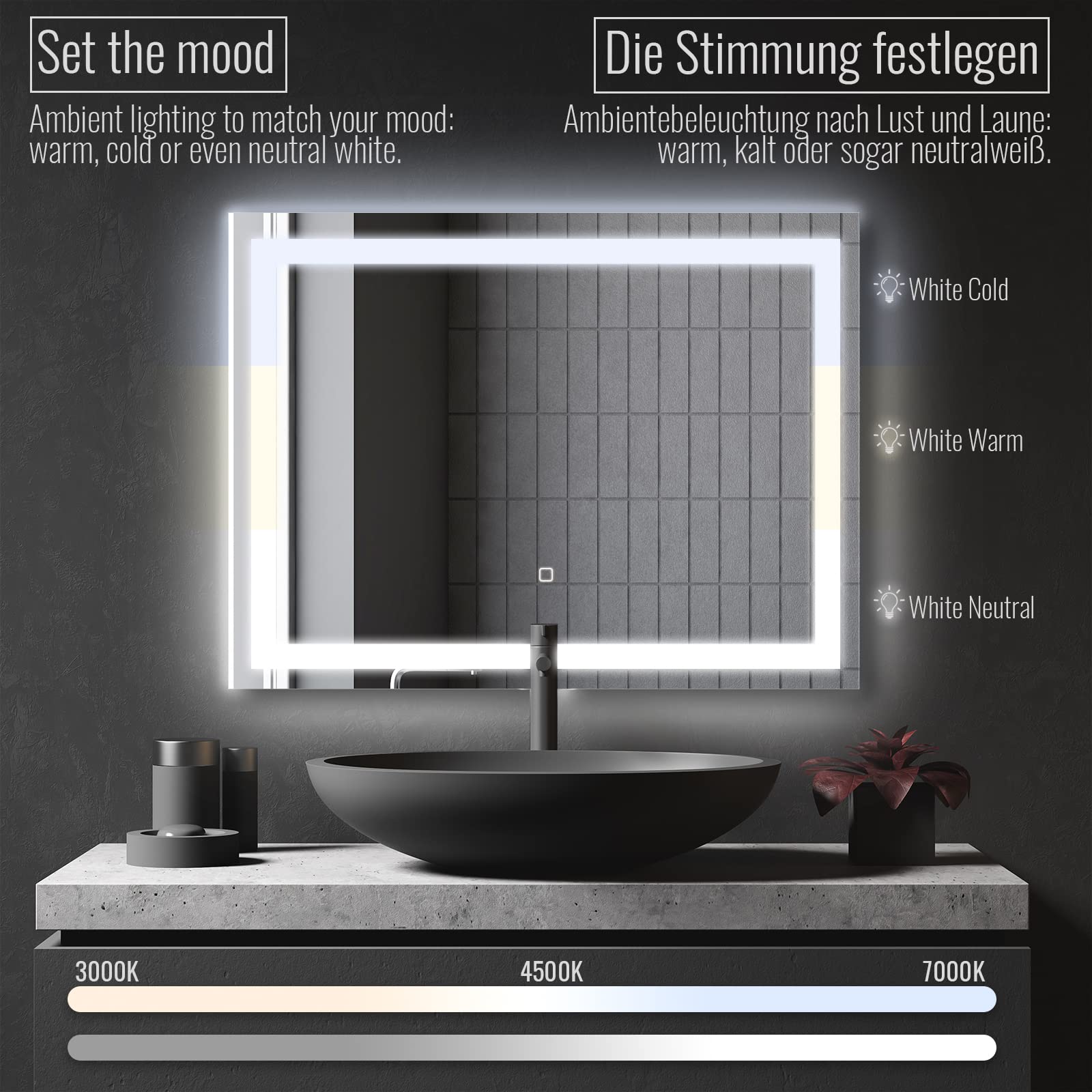 Aquamarin® LED Badspiegel - 80 x 60 cm, Beschlagfrei, Dimmbar, EEK A++, Energiesparend, mit Speicherfunktion - Badezimmerspiegel, LED Spiegel, Lichtspiegel, Wandspiegel für Bad