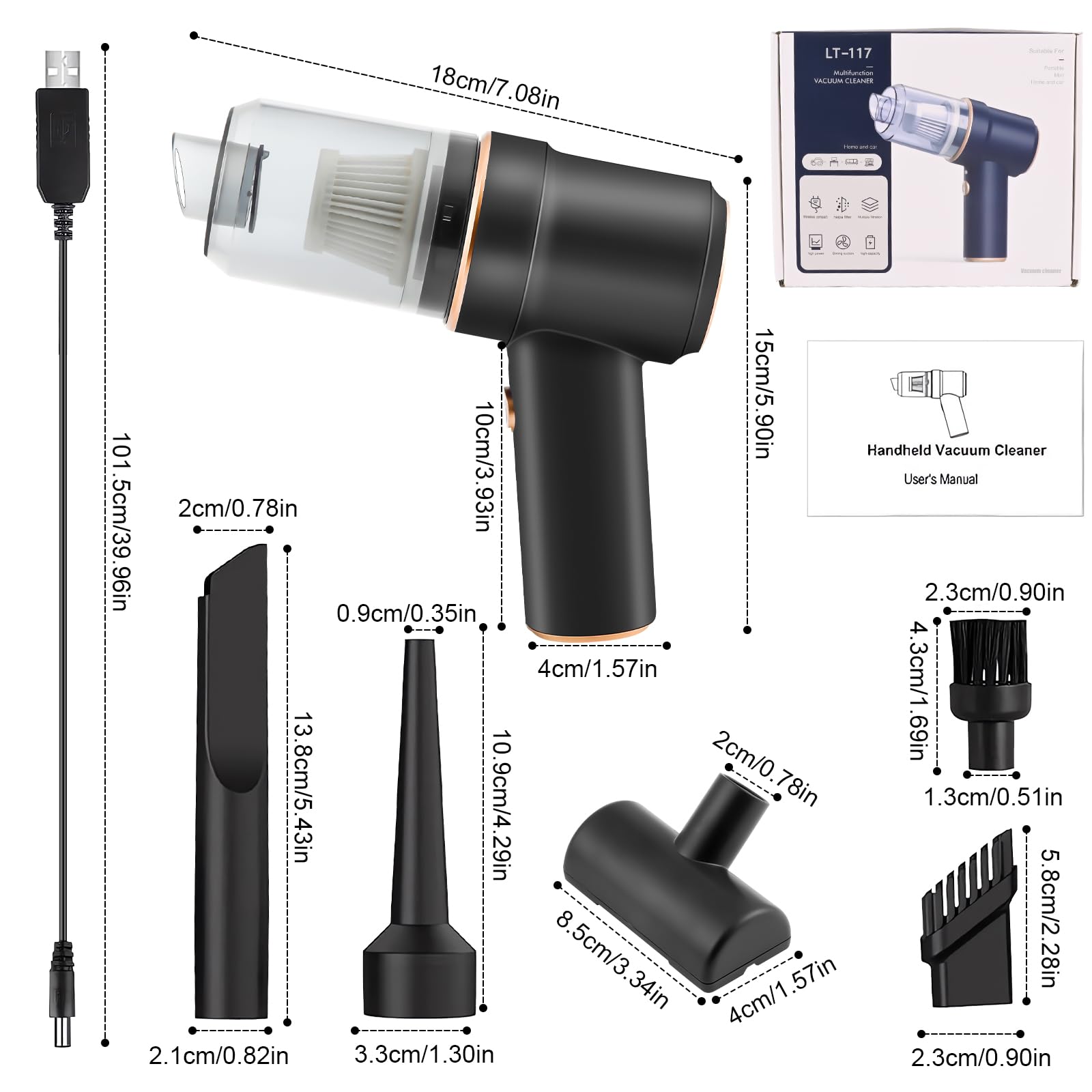Comius Sharp Aspirador Coche, Aspiradora Sin Cable Coche, Purificador De Aire Eléctrico 3 En 1 con Cepillo De Limpieza, para Portátiles, Sofás, Coches, Equipos De Oficina (Negro)
