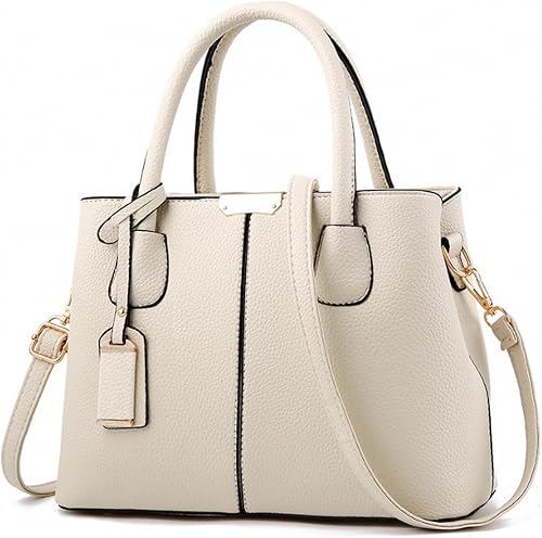 Women Classy Shoulder Crpssbody Satchel Handbags Totes Clutch Purse Top-handle PU Leather Bag Beige