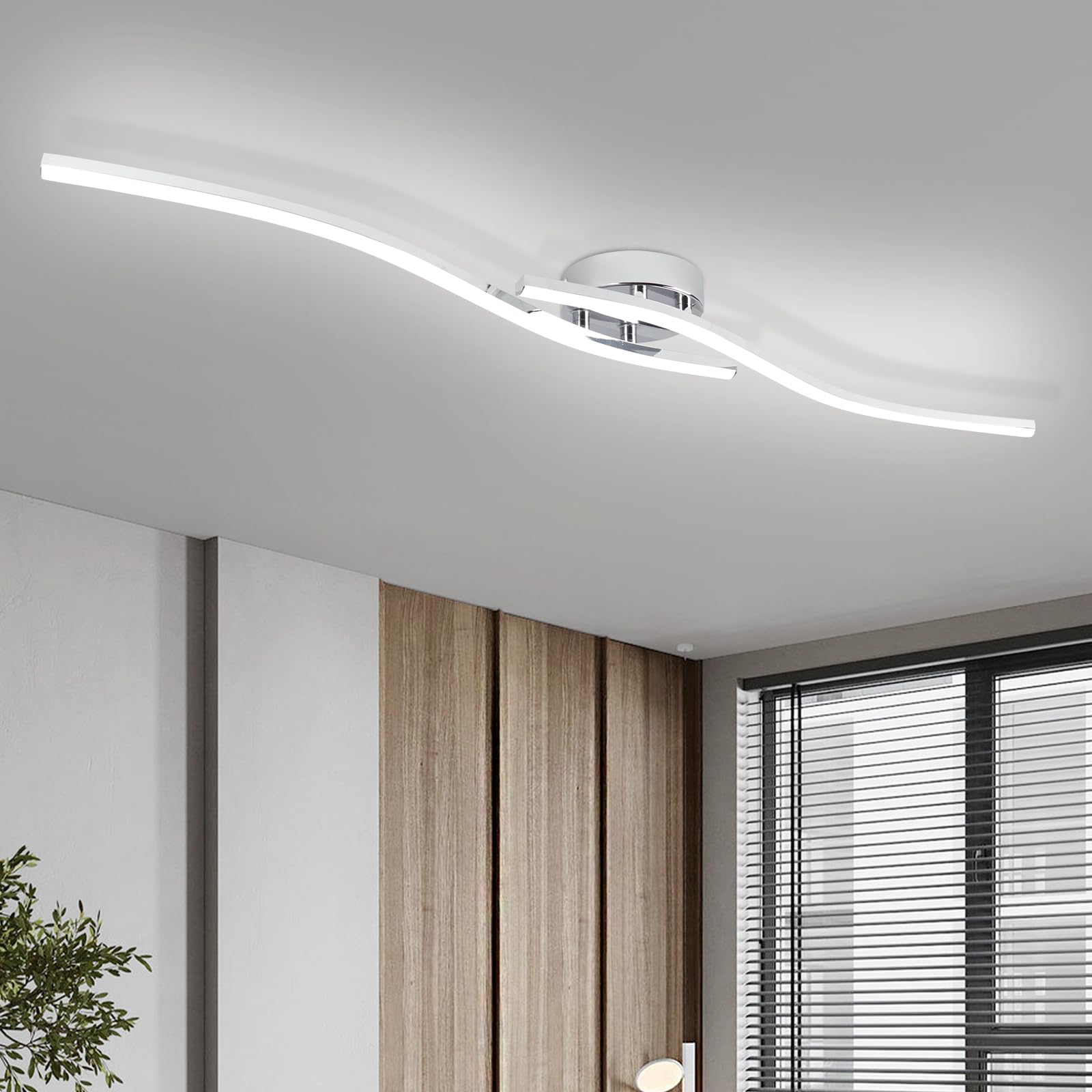 Photo 1 of ***MISSING PIECES***39.37Inch Linear Ceiling Light 6000K Chrome Modern Ceiling Light Fixture 28W Long Flush Mount Ceiling Lamp for Hallway, Kitchen, Bedroom, Dining Room