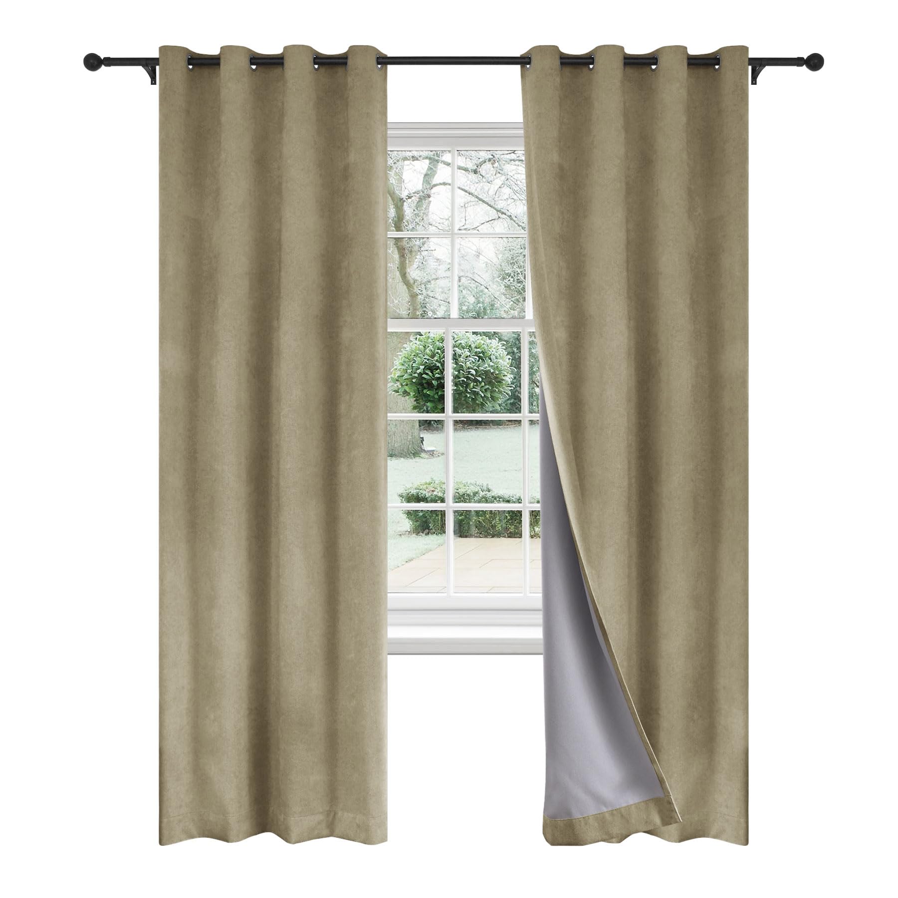100% Blackout Window Curtains W70 x L72 (1 Panel) / Soil Brown Chenille Grommet Drapes/Cold, Heat & Full Light Blocking Curtains Window Treatments for Dining Room Farmhouse Laundry Room