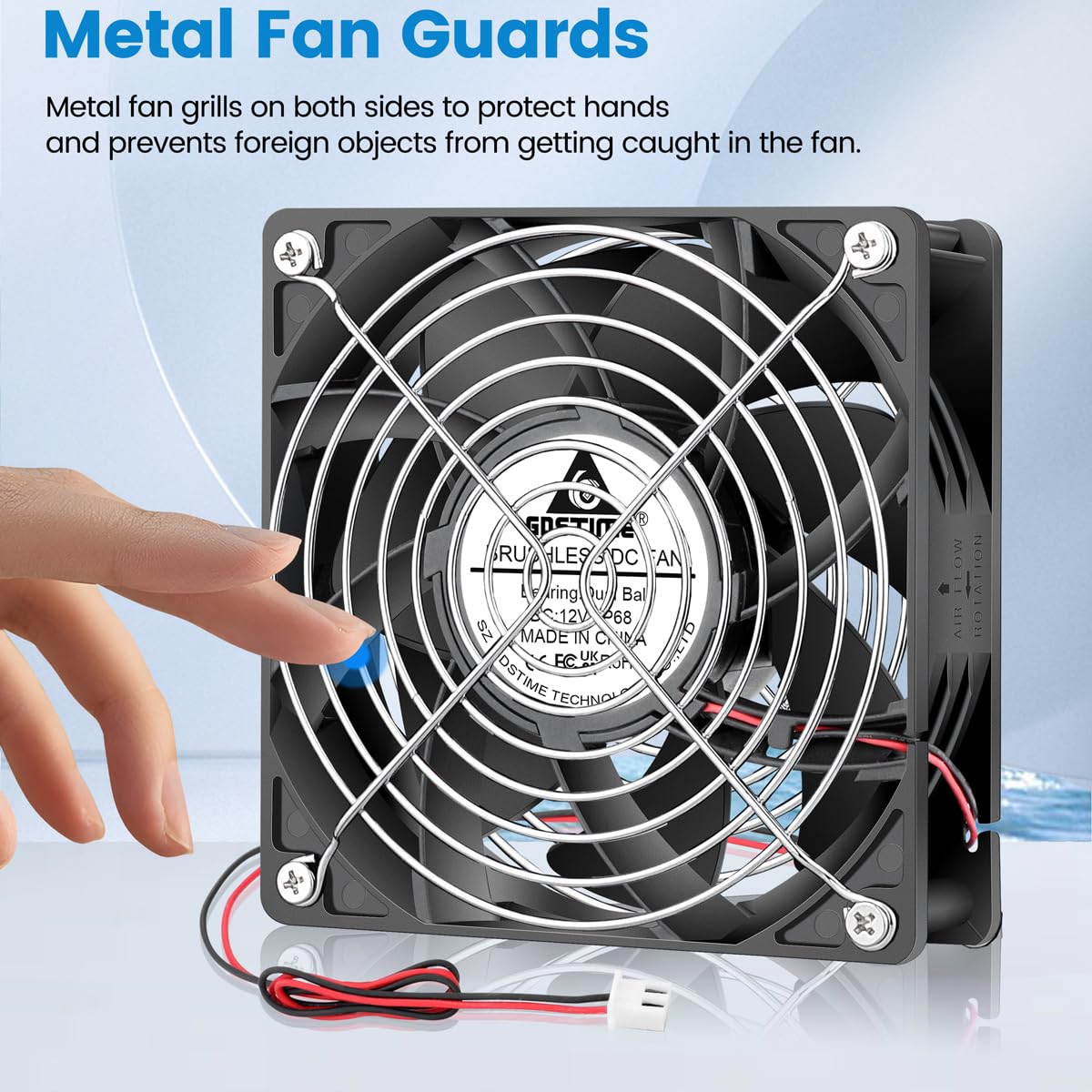 GDSTIME 120mm x 38mm 12V DC IP68 Waterproof Fan, High Speed Dual Ball Bearing Brushless Computer PC Case Exhaust Cooling Fan 2Pin for RV Refrigerator Solar Battery Box Ventilation, 2 Pack