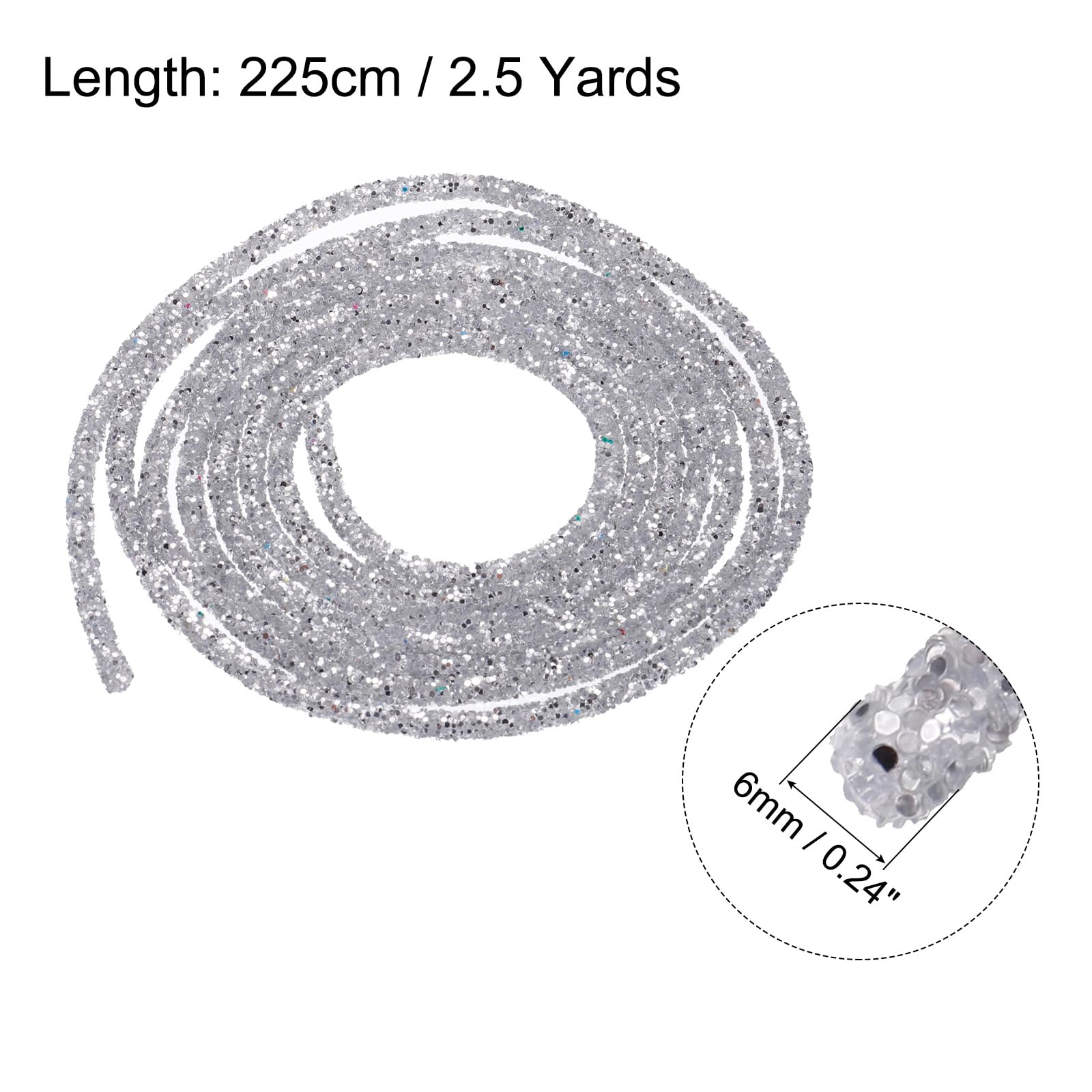 sourcing map 5 Yard 6mm 0.24 inch Glitter Sequins Rope Sequins Rhinestone Tube Cord for DIY Wedding Dresses Costume Clothing Shoes Jewelry Accessory Clear White — view 251