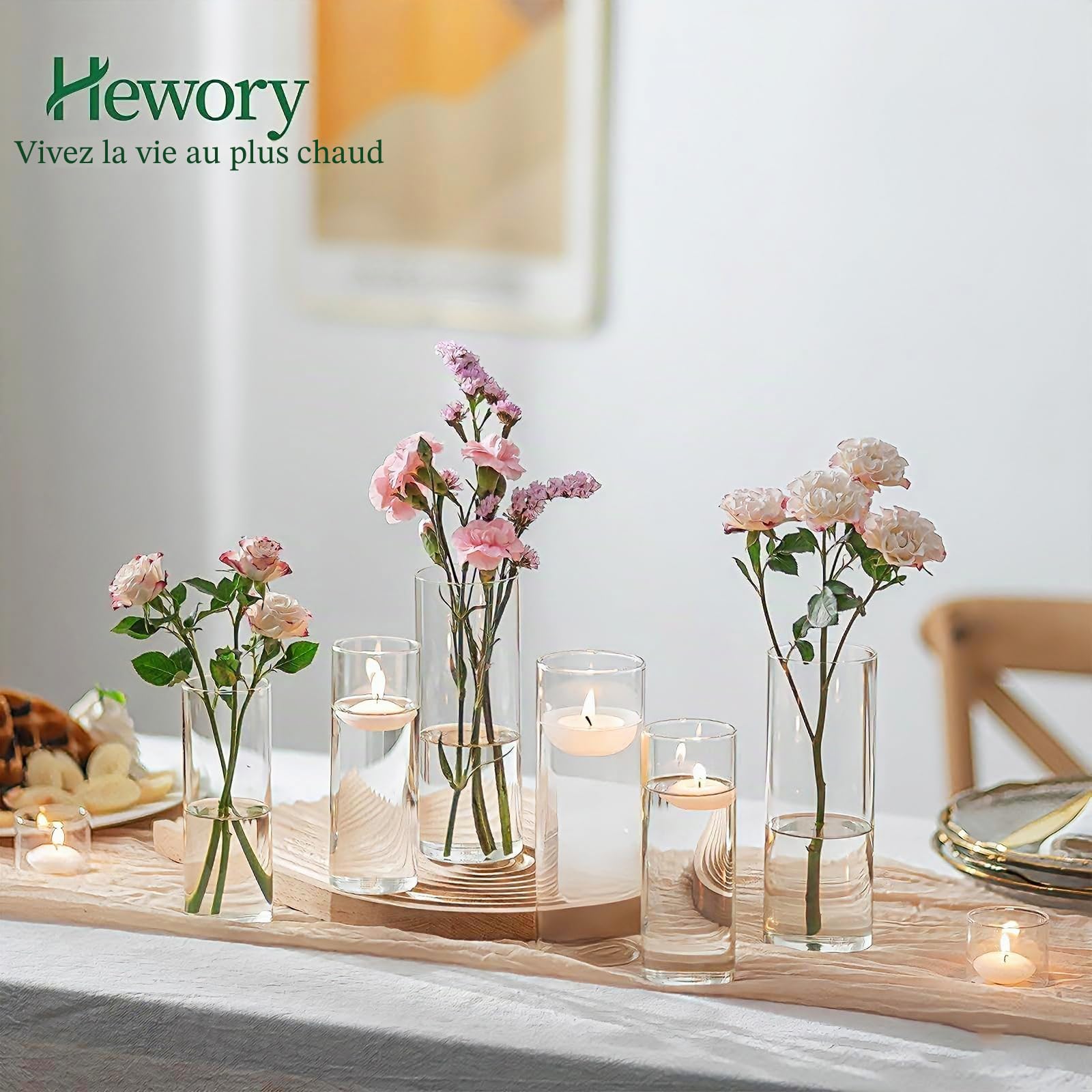 Vase Cylindrique en Verre pour Centre de Table: Hewory 12 Vase Transparent Vase en Verre pour Decoration Mariage - Photophore Verre Vase Verre Transparent pour Décoration de Table Wedding Home