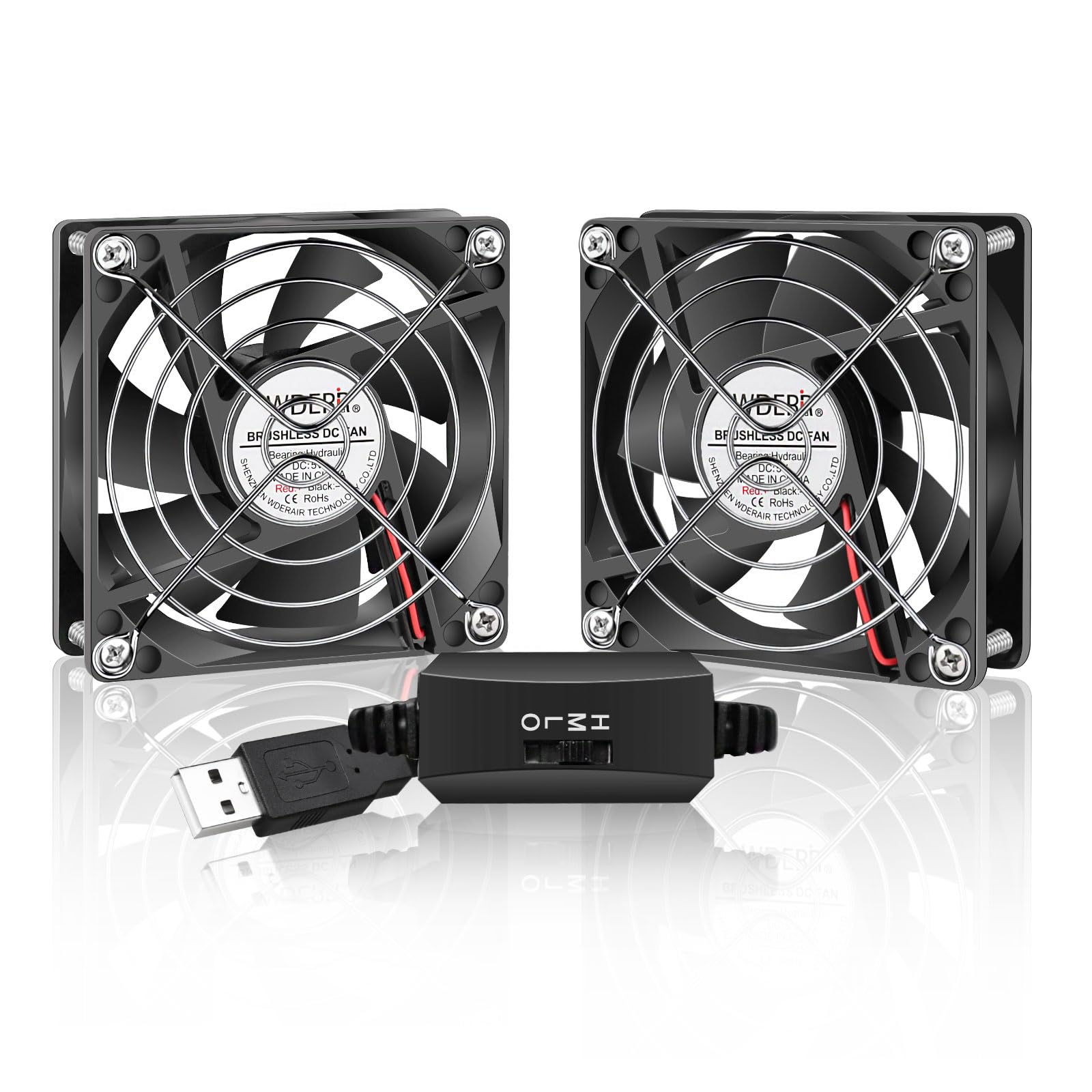 WDERAIR Mini 80mm USB Computer PC Case Cooling 5V Powered Fan (Quiet), Cabinet Cooler Fan with Speed Controller（2 in1 Pack）
