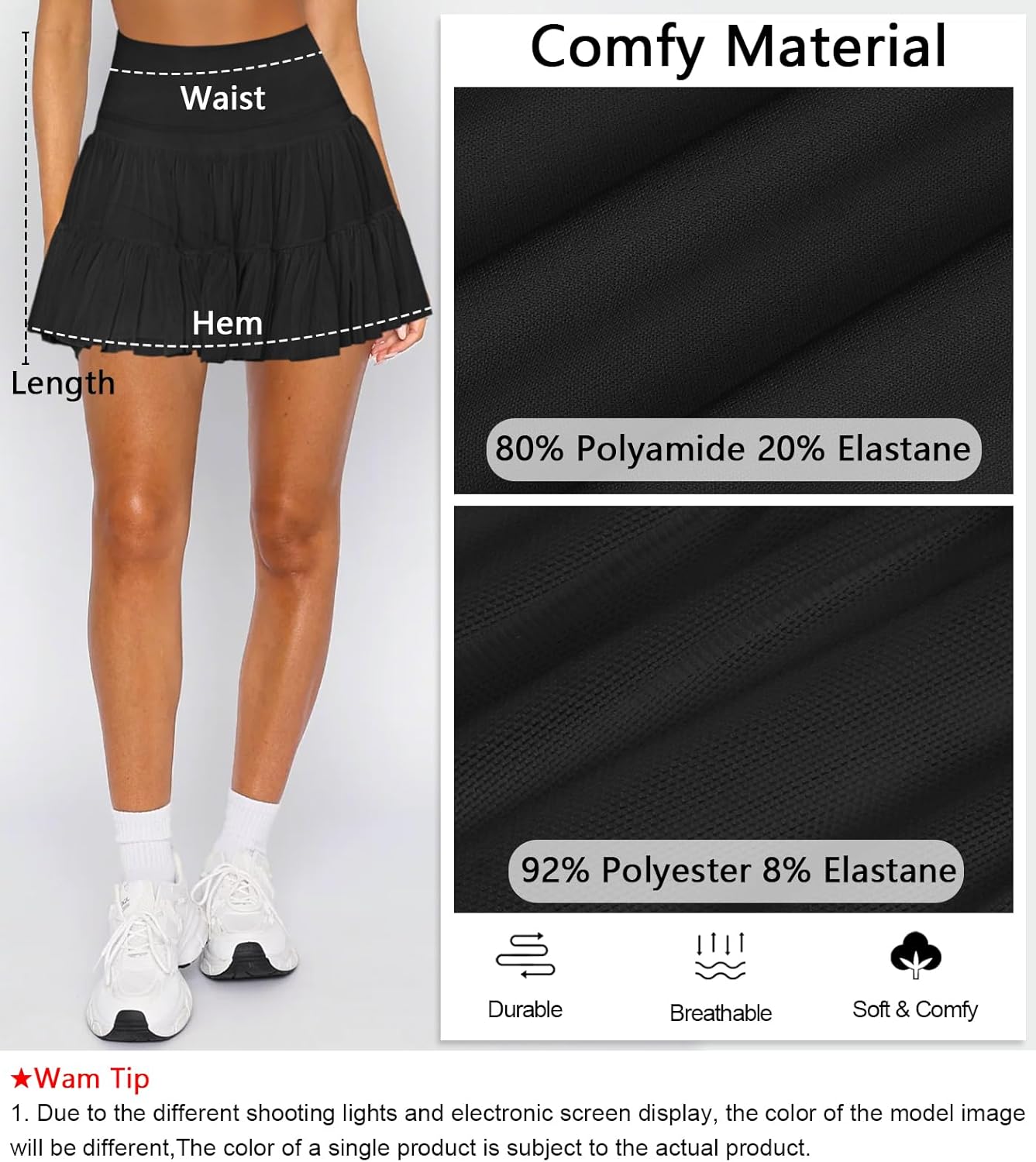 Women's Mini Skirt Skort Flowy Pleated High Waisted Ruffle Tennis Skirts for Women Athletic Skater Golf with Shorts Pockets - Image 6