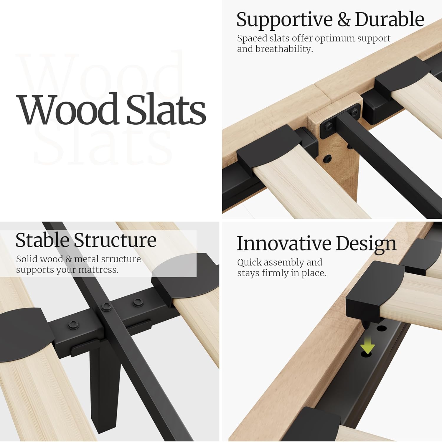 Queen Bed Frame, 12 Inch Solid Wood Platform Bed with Wooden Slats, Natural Finish Wood Bed Frame No Box Spring Needed, Noise Free - Easy Assembly - Image 4