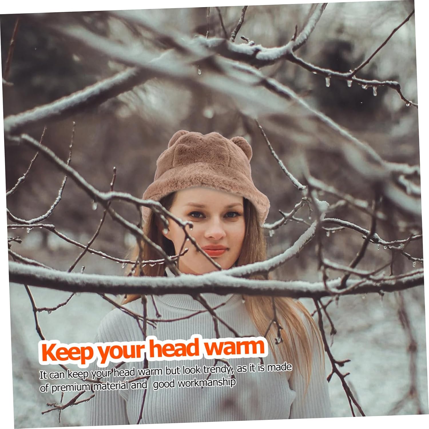 Fashionable Little Bear Ears Plush Hat for Women and Girls Warm Fisherman Cap Comfortable -Friendly for Outdoor Parties Soft Design Khaki