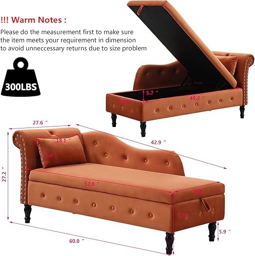 Miniatura 66 de Setawix Tumbona de terciopelo para interiores con almacenamiento para sala de estar, dormitorio, oficina, extremo de brazo enrollado de la cama,