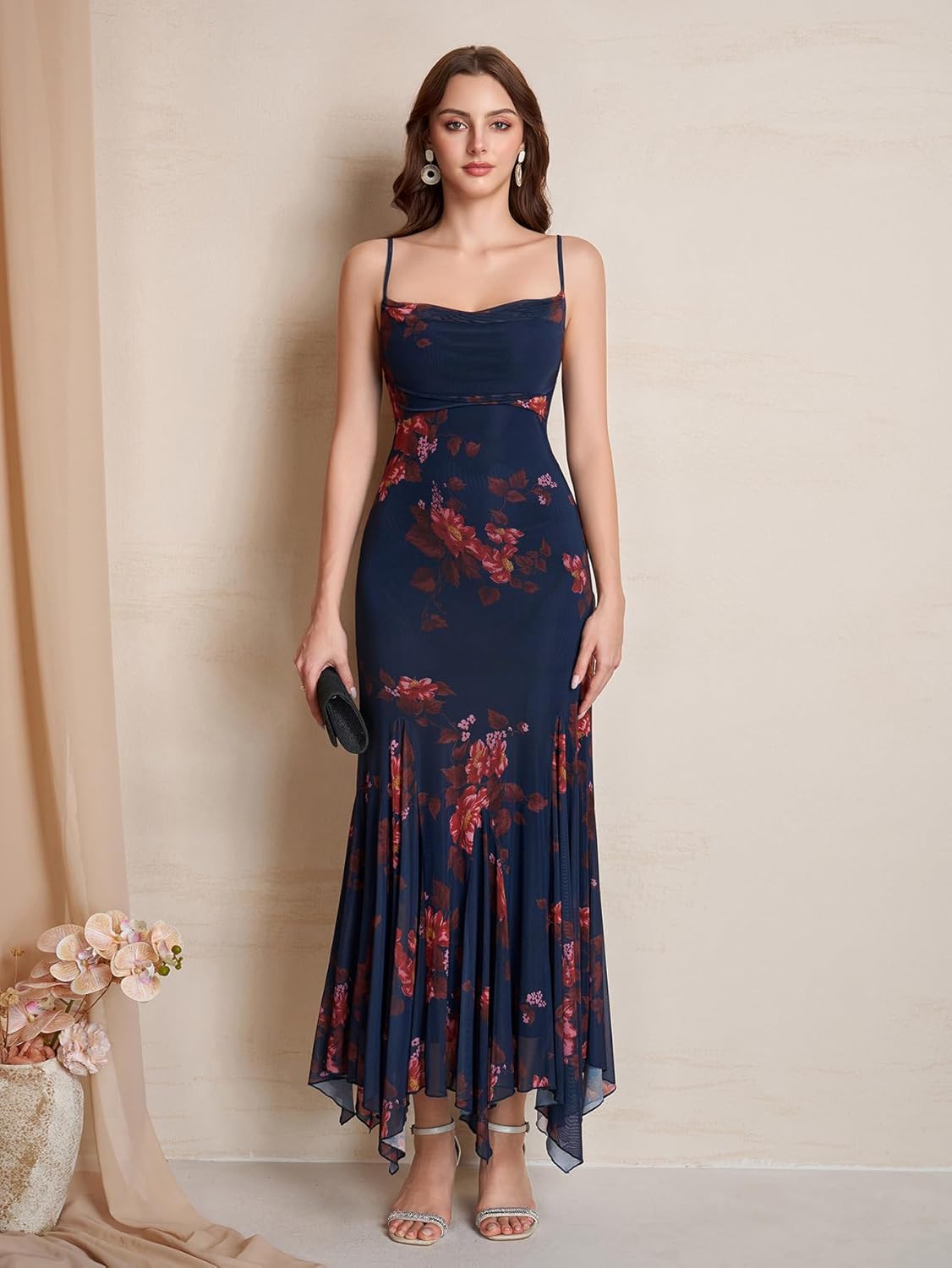 KUTUMAI Elegant Floral Maxi Dress Asymmetric Hem Bodycon Long Formal Cocktail Wedding Guest Dresses for Women - Image 6