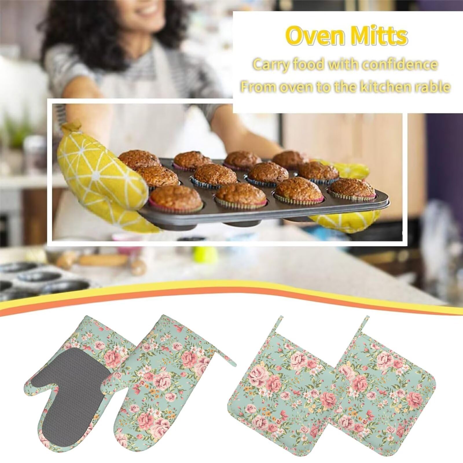 Juego de 5 manoplas de horno y agarraderas con delantal, manoplas de cocina de silicona, juego de soportes para ollas y guantes de horno