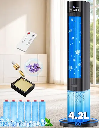 42 Inch Swamp Cooler Air Conditioner with 4 Modes & 3 Speeds, Aroma & Memory Function, 15H Timer, Evaporative Cooler, 6 Ice Packs, 1.1-Gallon Dual Tanks, Portable Room Cooler