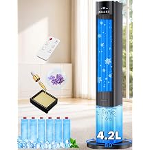 42 INCH Swamp Cooler Air Conditioner w/ 4 Modes &amp; 3 Speeds, Aroma&amp;Memory Function Evaporative Air Cooler, 4.2L Dual Tank, 15H Timer, 6 Ice Packs Portable Windowless Air Conditioner for Bedroom