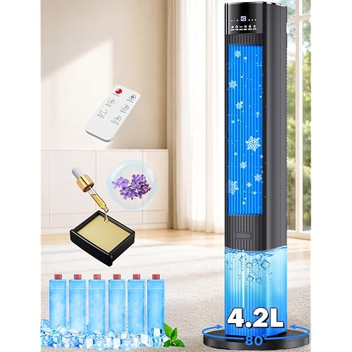 42 INCH Swamp Cooler Air Conditioner w/ 4 Modes & 3 Speeds, Aroma & Memory Function, 15H Timer Evaporative Cooler, 6 Ice Packs, 1.1-Gal Dual Tanks Windowless Portable Air Conditioners for Room