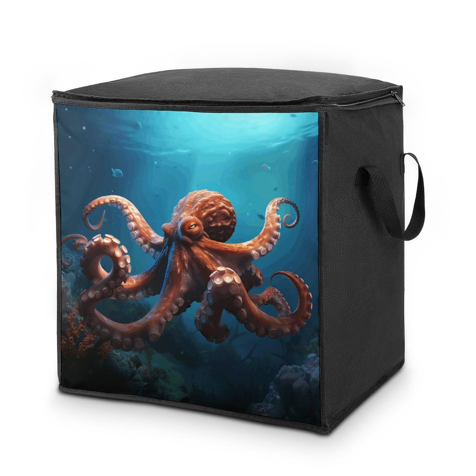 70L Ocean Animal Octopus Storage Bag With Zipper Closet Organizers with Handle for Home Storage Organizer for Blankets Quilts Clothes Comforter Bedding And Pillows