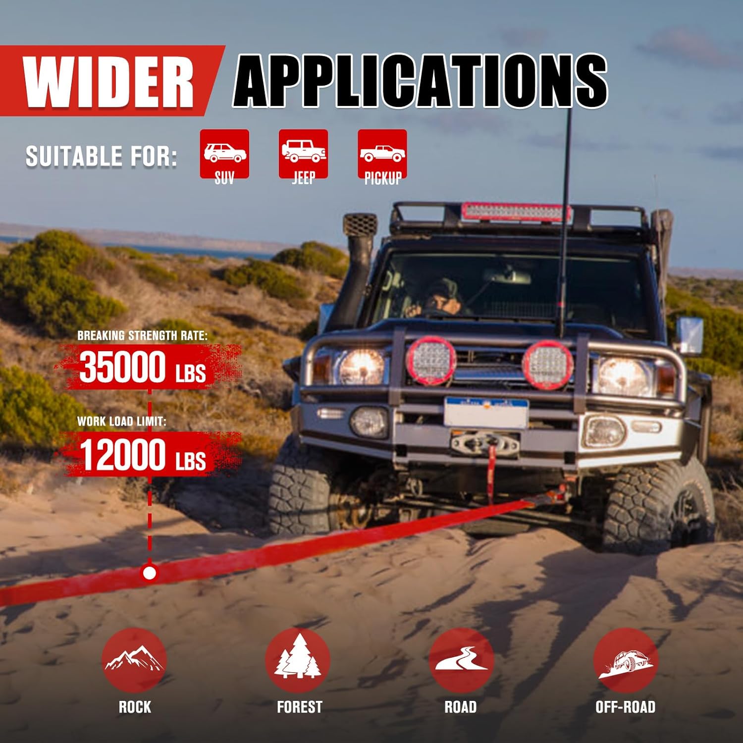 FieryRed 3”x 30FT Tow Straps Recovery Kit with D Ring Shackles, 35000lb Break Strength Recovery Straps Heavy Duty with Loops, Emergency Off Road Towing Rope & Winch Extension