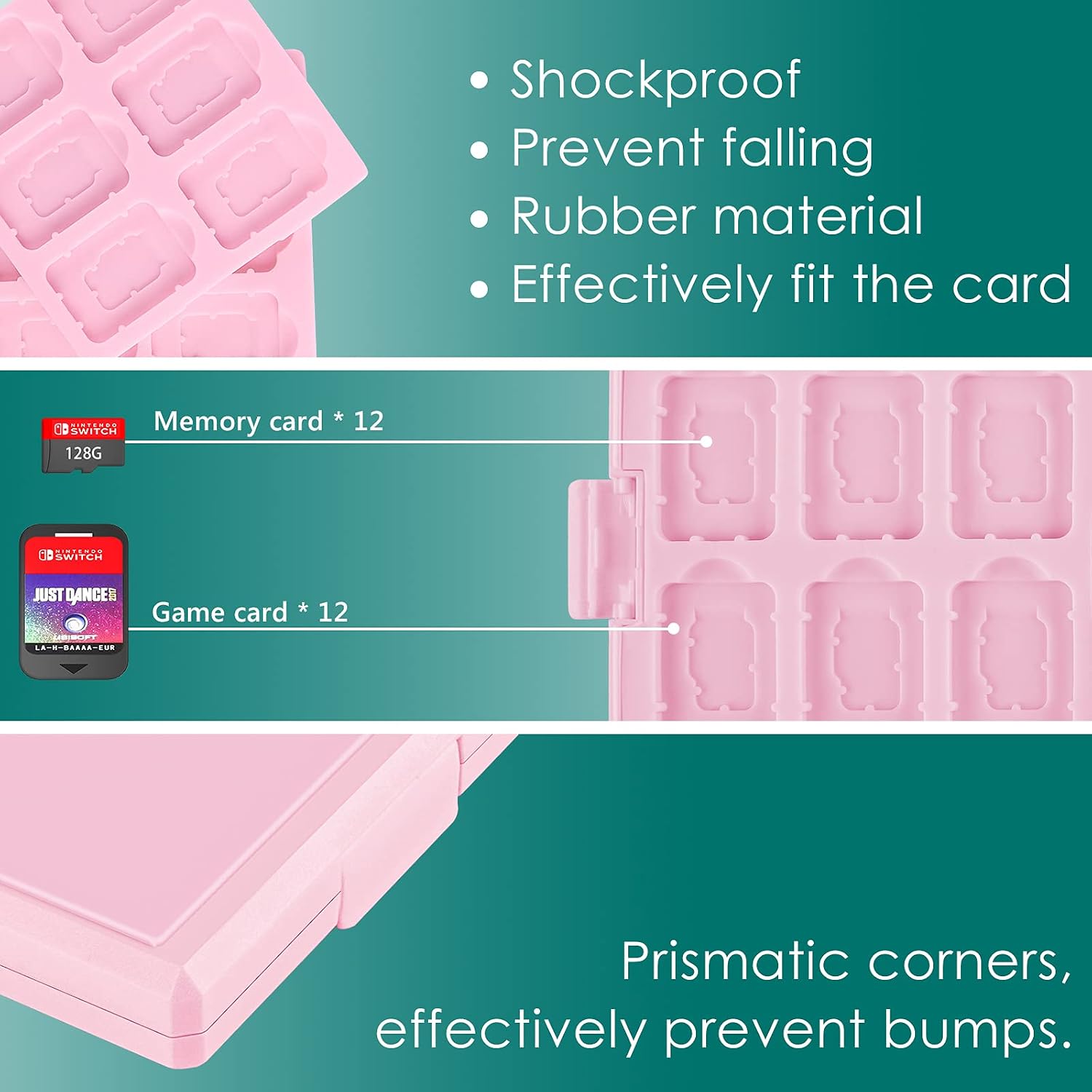 Linkidea Game Card Case Compatible with Nintendo Switch NX /NS, Hard Shell Protective Storage Carrying Box with 12 Card Slots and 12 Micro SD Card Holders (Pink)
