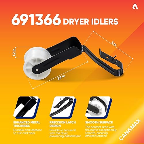 Miniatura 3 de Canamax 4392065 Kit de reparación de secadora con rodillos de tambor 349241T, correa 341241, 691366 tensor – Compatible con secadora Whirlpool