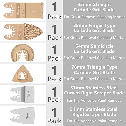 Miniatura 7 de Vearter Paquete de 100 hojas de sierra oscilantes, hojas de herramientas oscilantes con papel de lija, cuchillas multiherramienta de carburo para