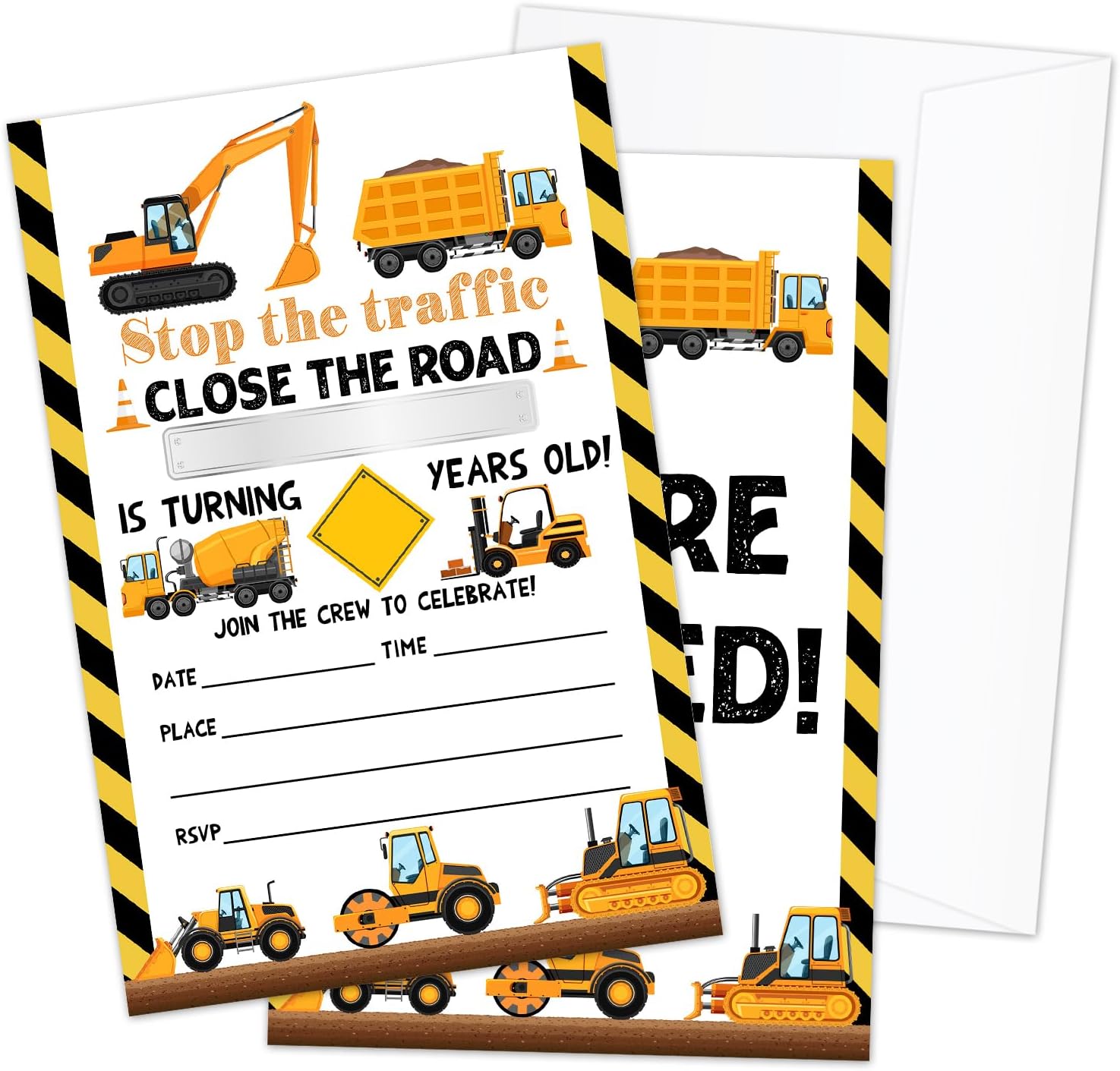 Construction Birthday Party Invitations with Envelopes, 20 Set Birthday Party Invites, Excavator Dump Truck Birthday Party Celebration Supplies & Favors -14