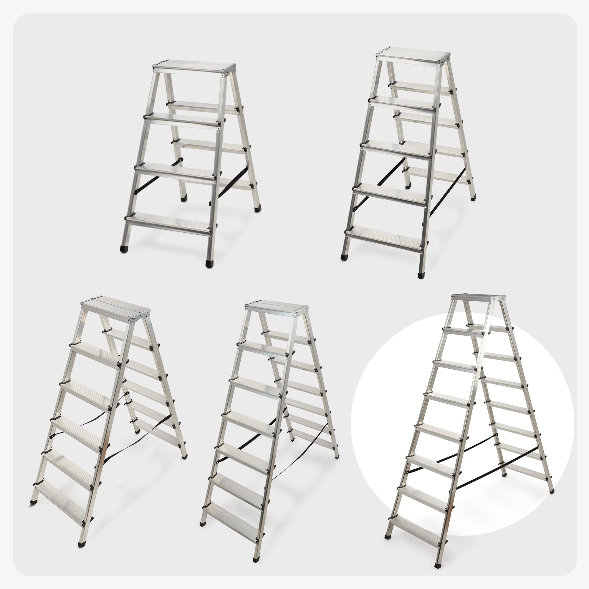 KADAX Échelle Double en Aluminium, Équipée de Marches Antidérapantes et d'une Conception Pliable Facilitant Le Stockage et Le Transport (8 Marches)